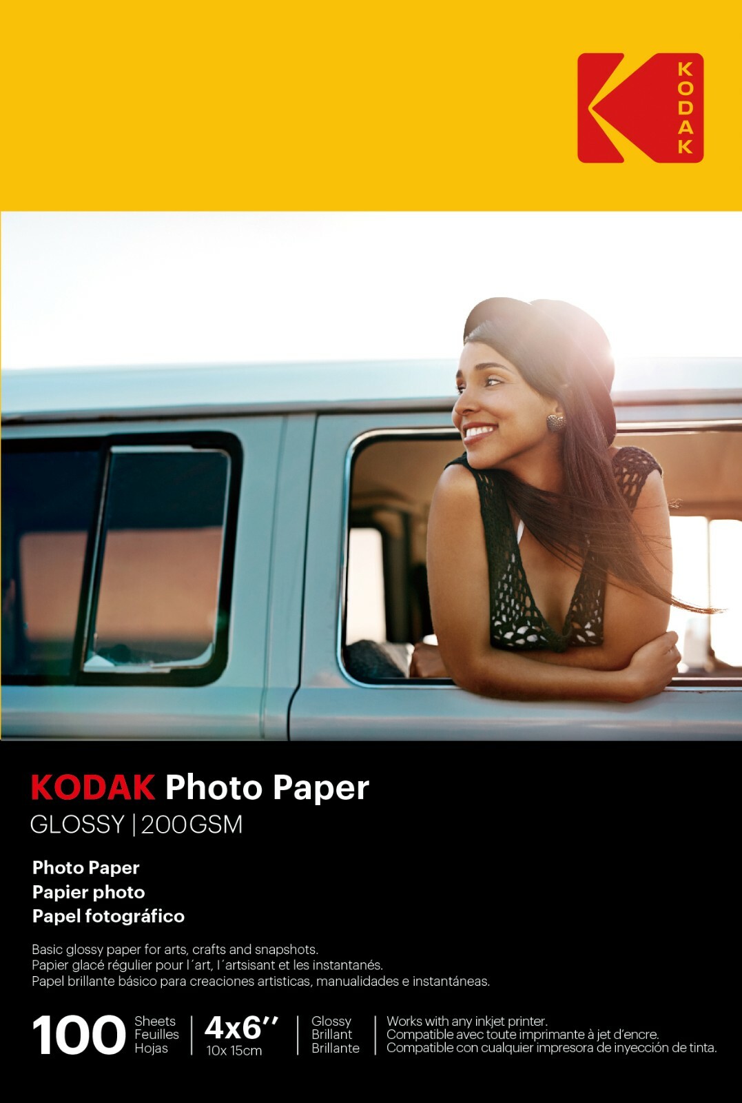 Kodak photo paper 4 x 6 glossy, 100 count 74 lb – 200g/m (41180-9891183)