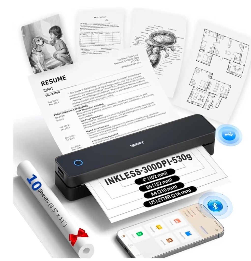 Inkless Wireless Smart Printer for Home, Office, School, Business, Site work