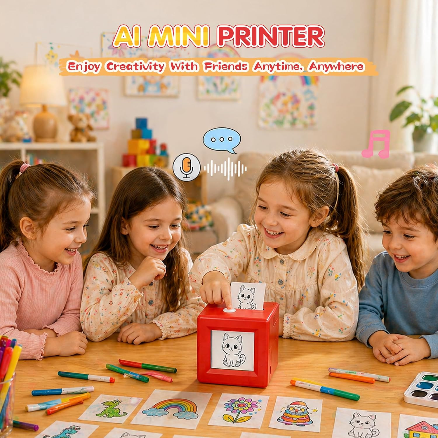 Smart AI Voice Sticker Maker Machine for Kids, Red | Thermal Sticker Printer Box