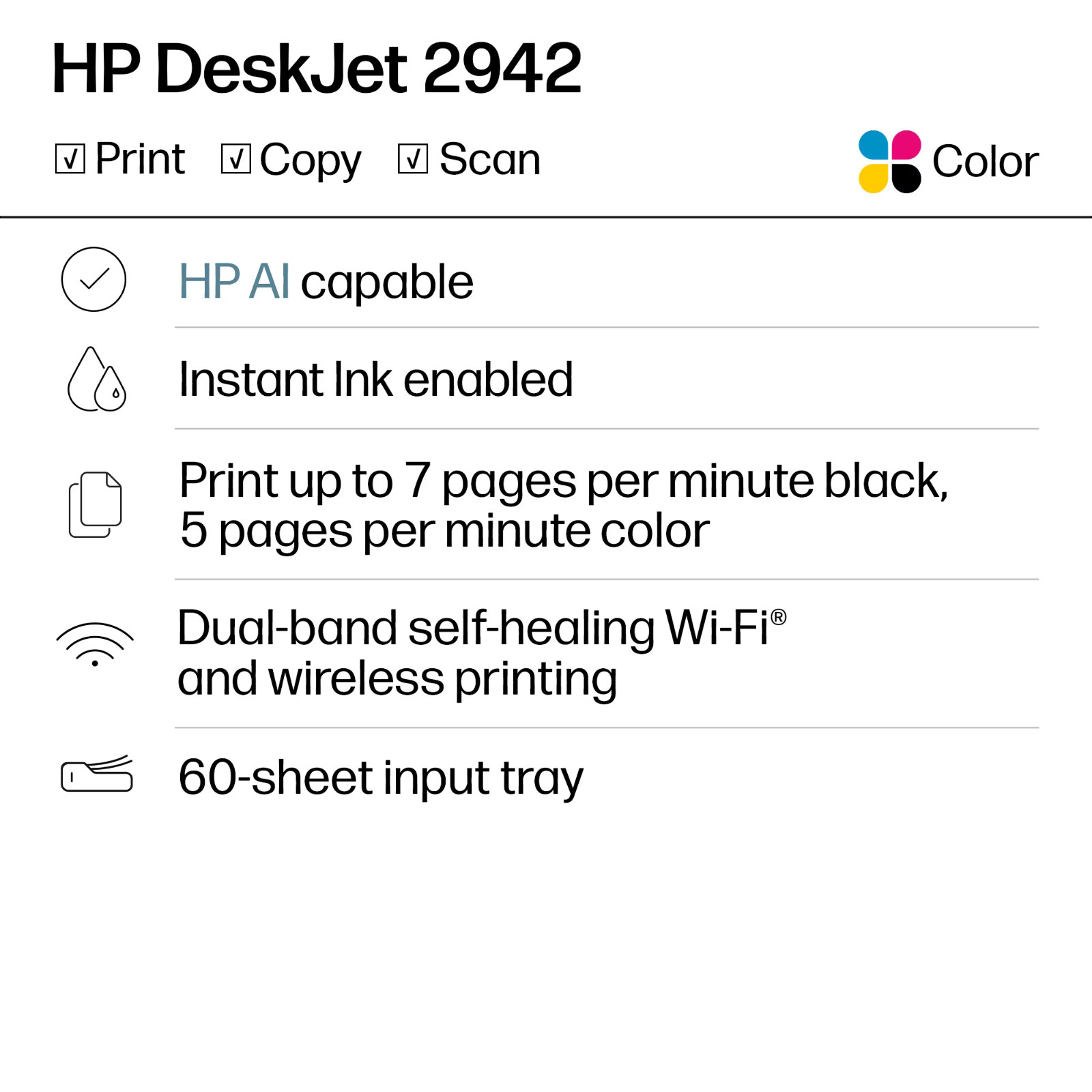 HP DeskJet 2942 Wireless All-in-One Color Inkjet Printer Blue FREE SHIP