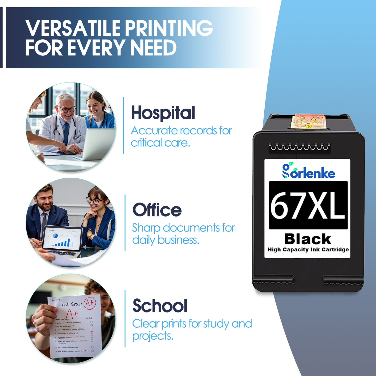 67xl Ink Cartridge Combo 67 Ink Compatible for HP Deskjet 2723 2723e 2755 2725