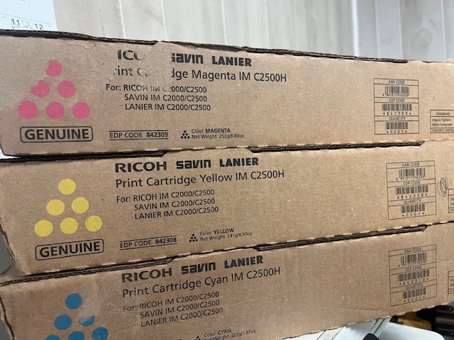 Lot of 3 – Ricoh Genuine Toner IM C2500H – CMY 842308 842309 842310 sealed boxes