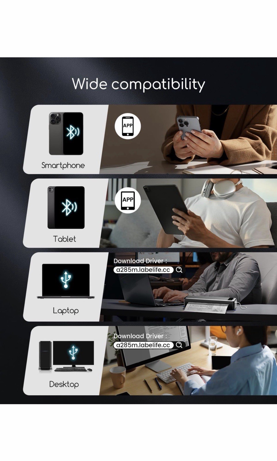 Portable Printers Wireless for Travel, A285M Small Inkless Thermal Printer