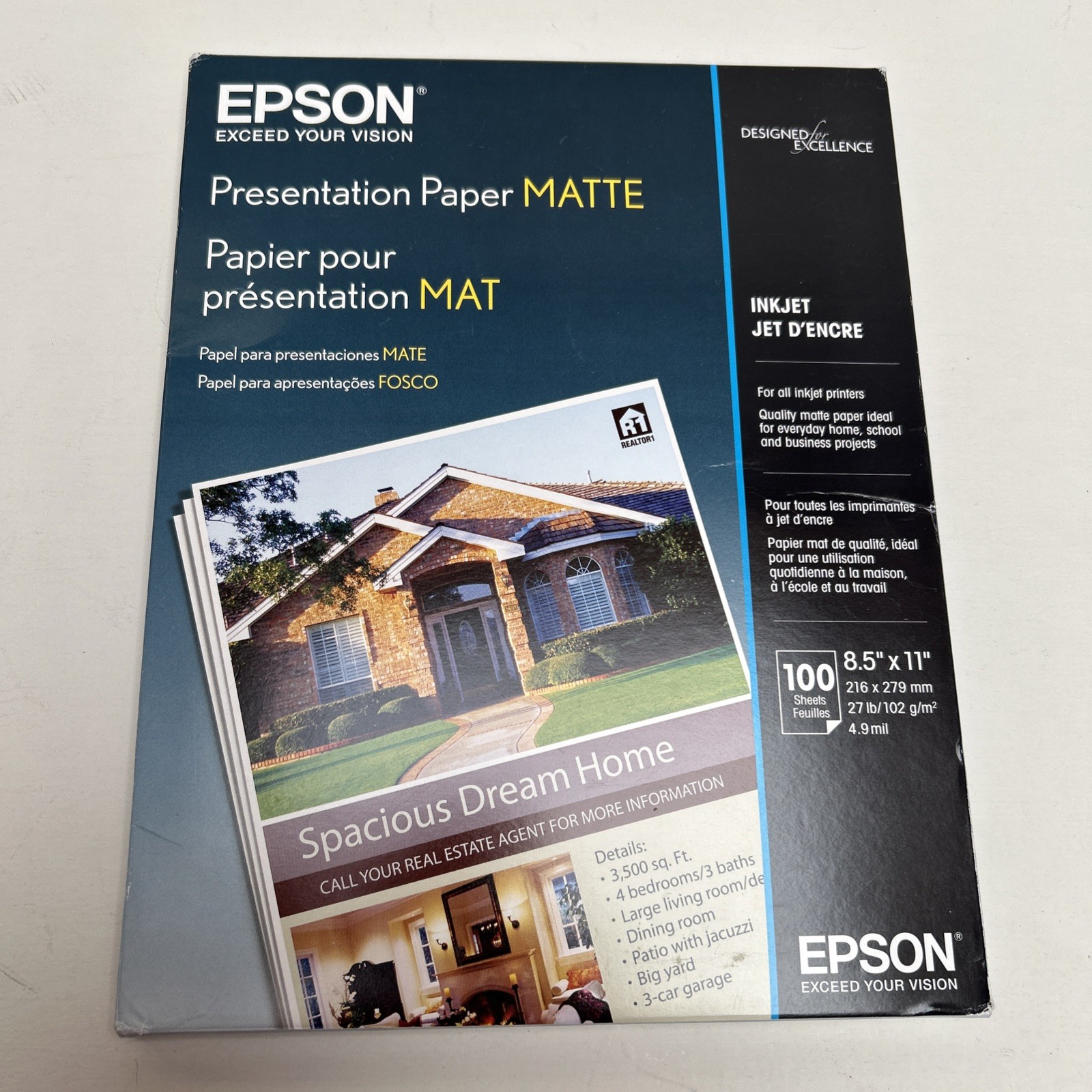 Epson Presentation Paper Matte, 8.5 x 11 Inch, 100 Count (S041062), White
