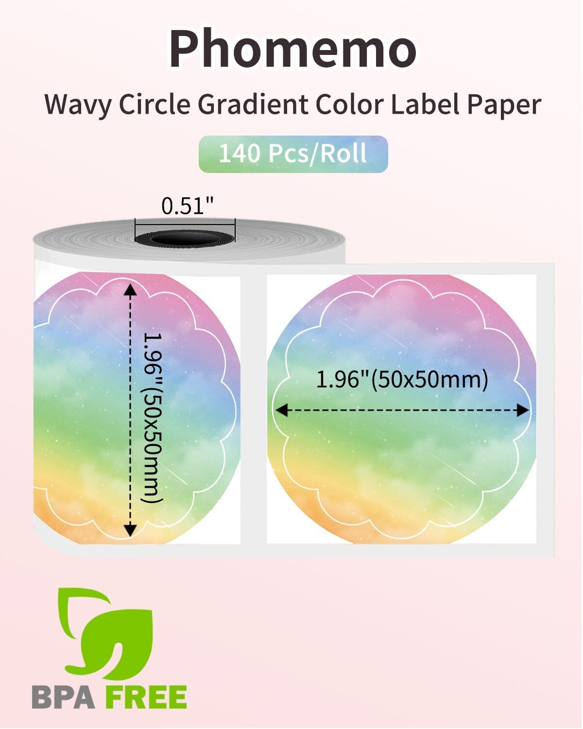 1Roll Phomemo Circle Thermal Label Paper1.96″ x 1.96″ for M110/M200/M220 Printer