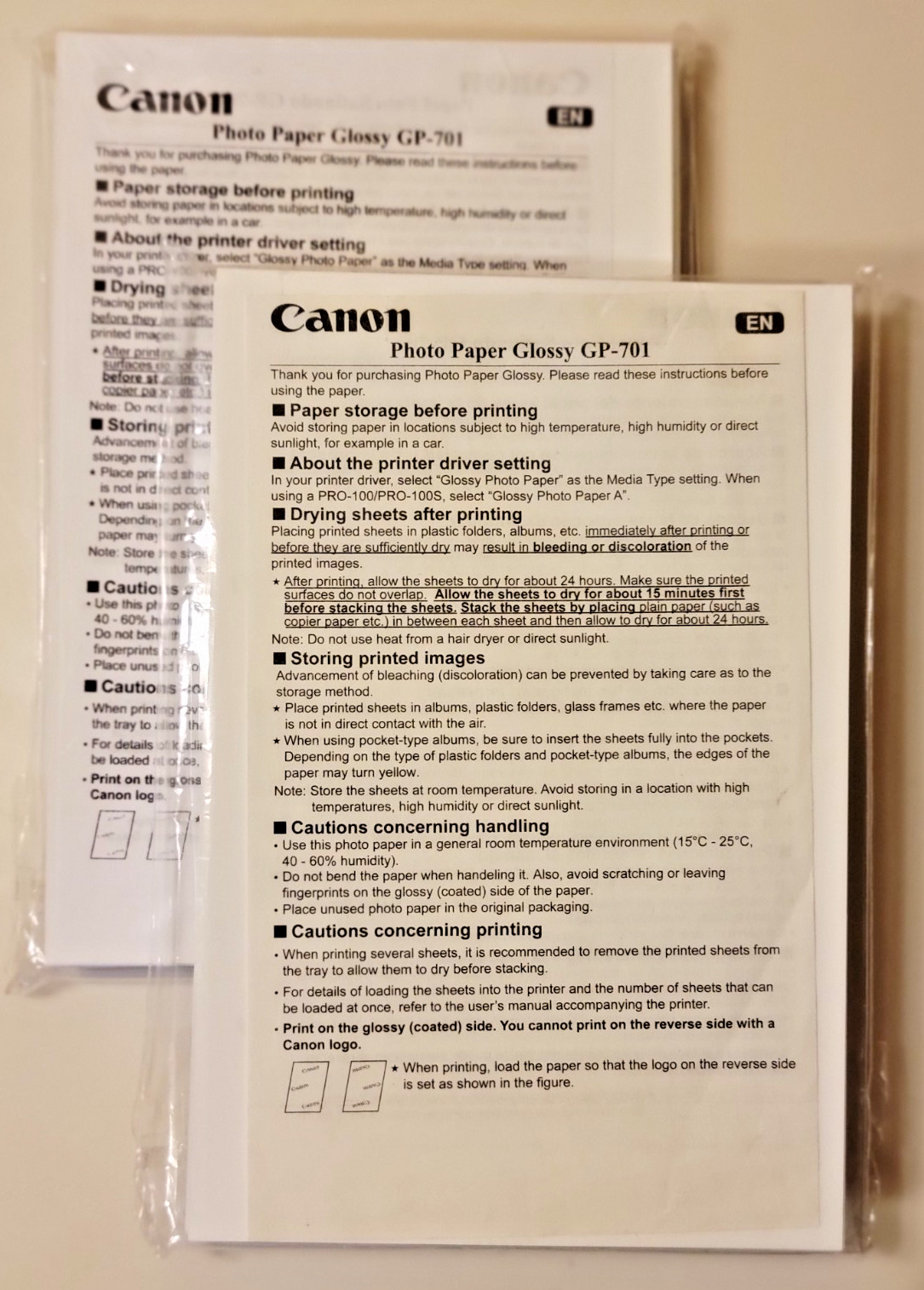 100 Sheets 4”x 6” Canon Photo Paper Glossy GP-701 [Two Clear Packages of 50]