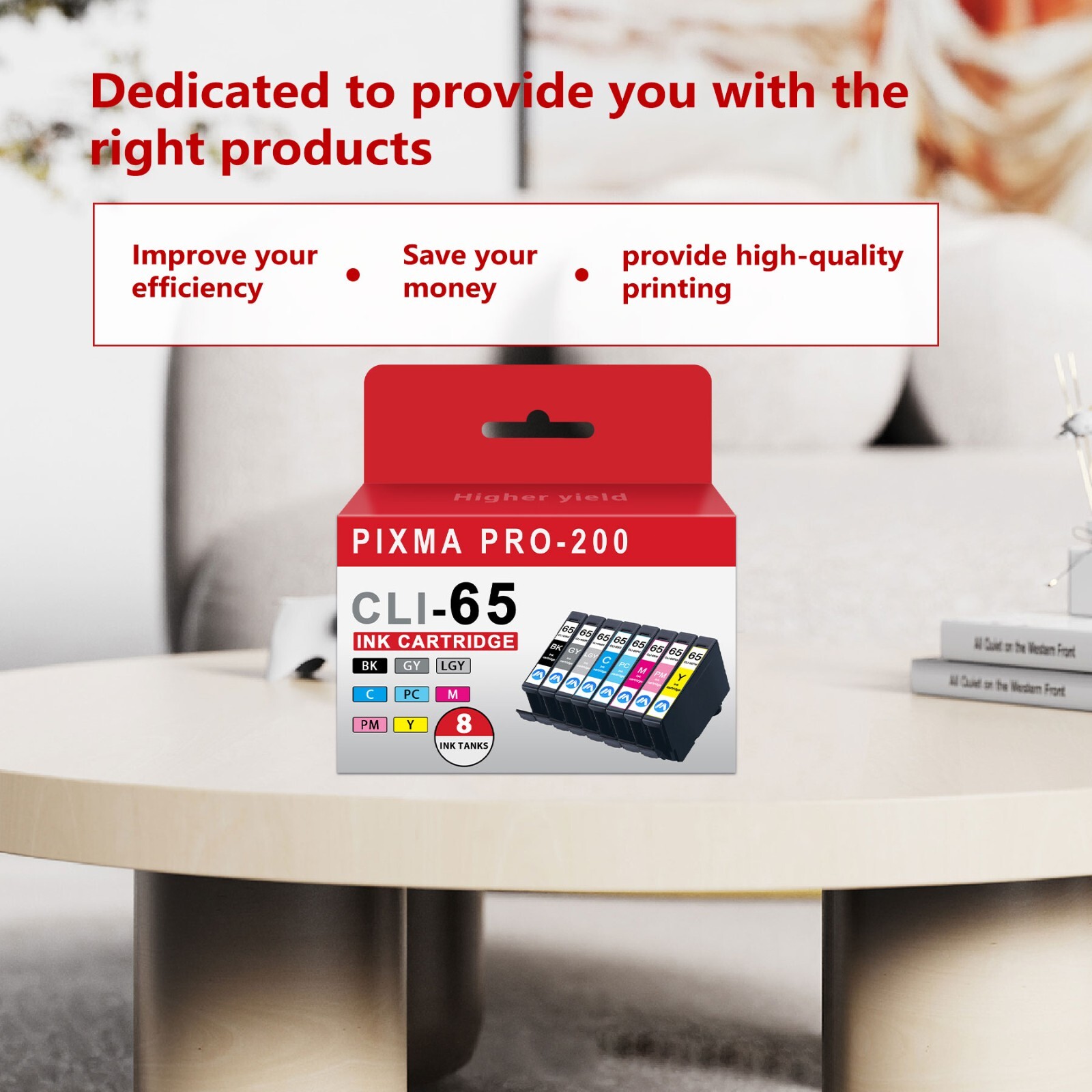 CLI-65 Ink 8-Color Set with Chip Replacement for Canon PIXMA PRO-200 Ink