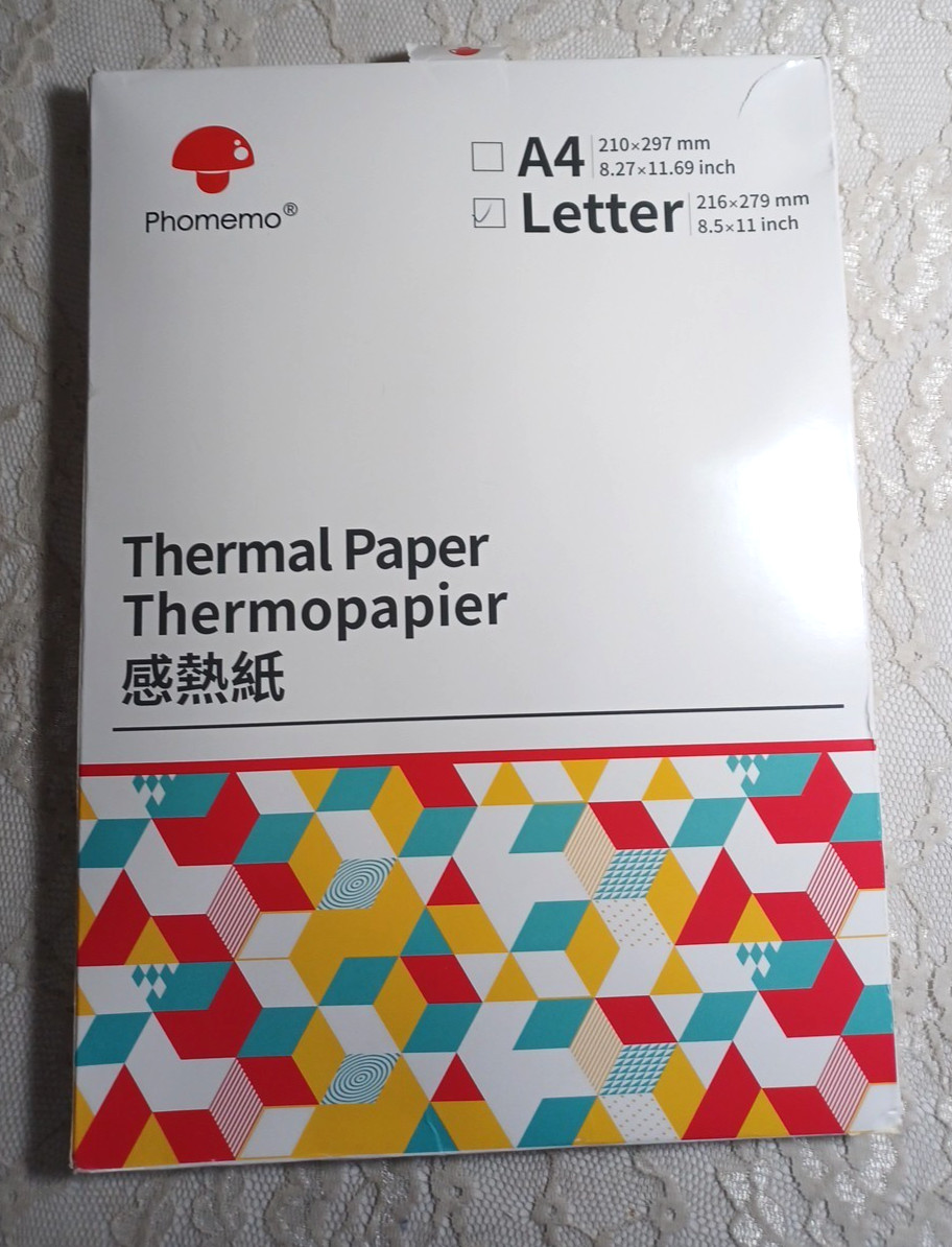 PHOMEMO WHITE THERMAL PAPER LETTER SIZE: 8.5 x 11″ PAGE 200 SHEETS~KEEPS 10 Yrs.
