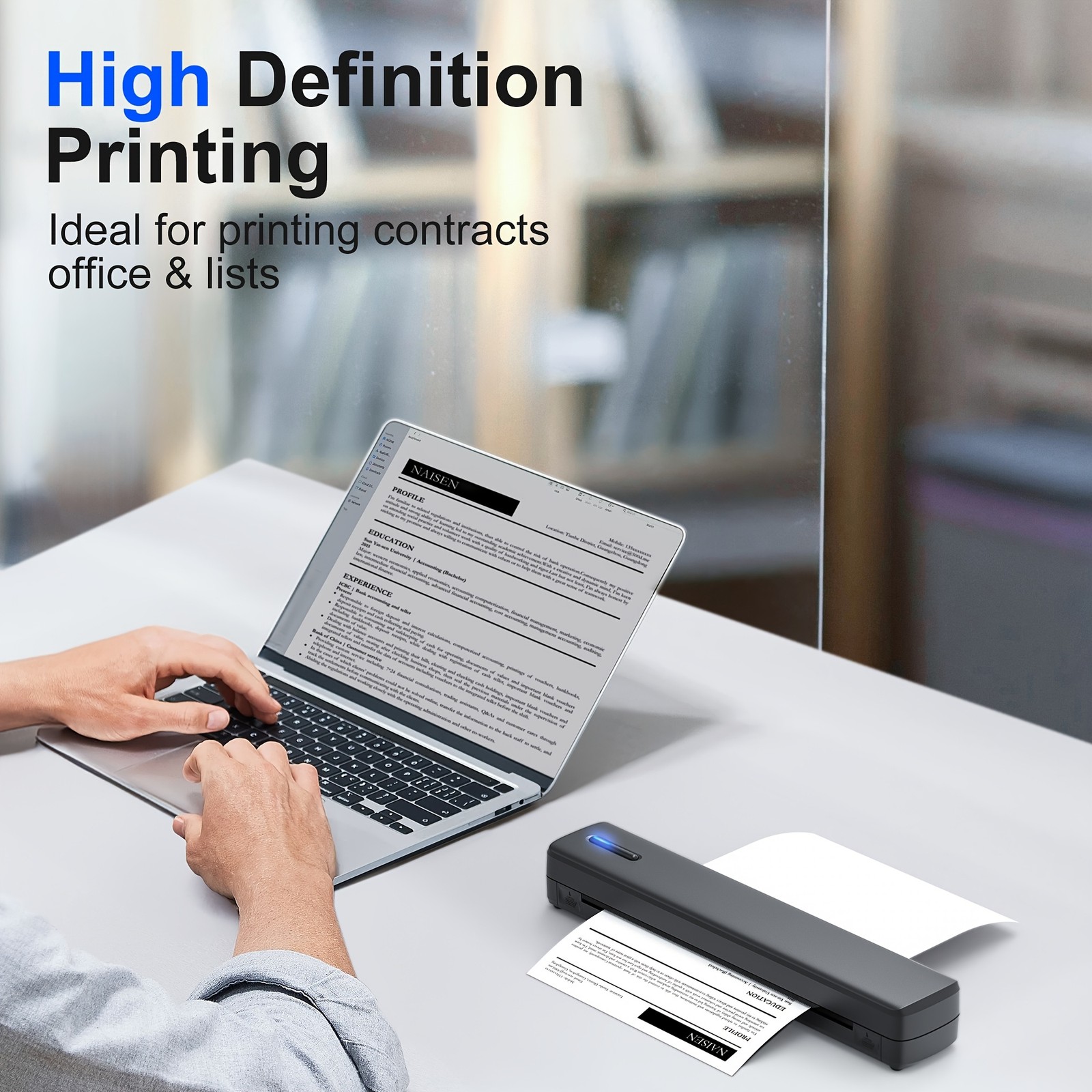 Support A4 A5 Portable Printer Wireless Inkless thermal Printer Bluetoothe Black