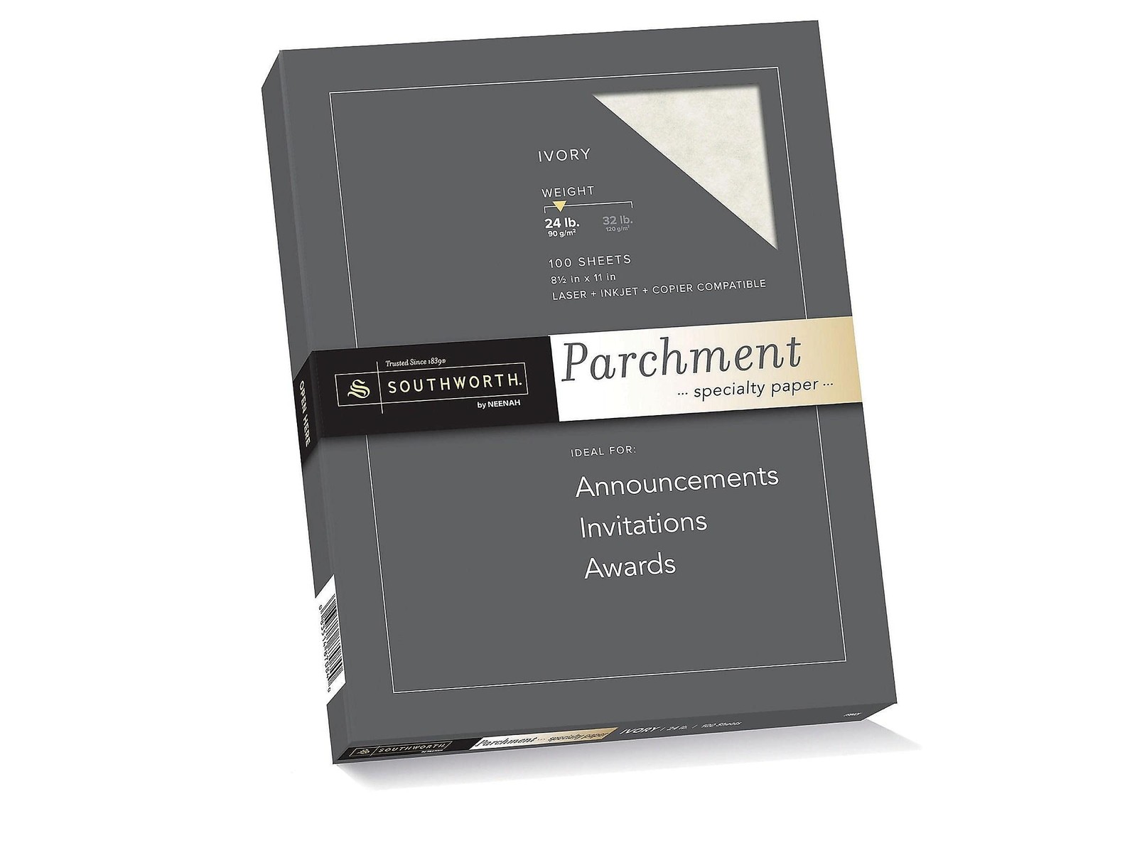 P984CK336 Parchment Specialty Paper, Ivory, 24lb, 8 1/2 x 11, 100 Sheets