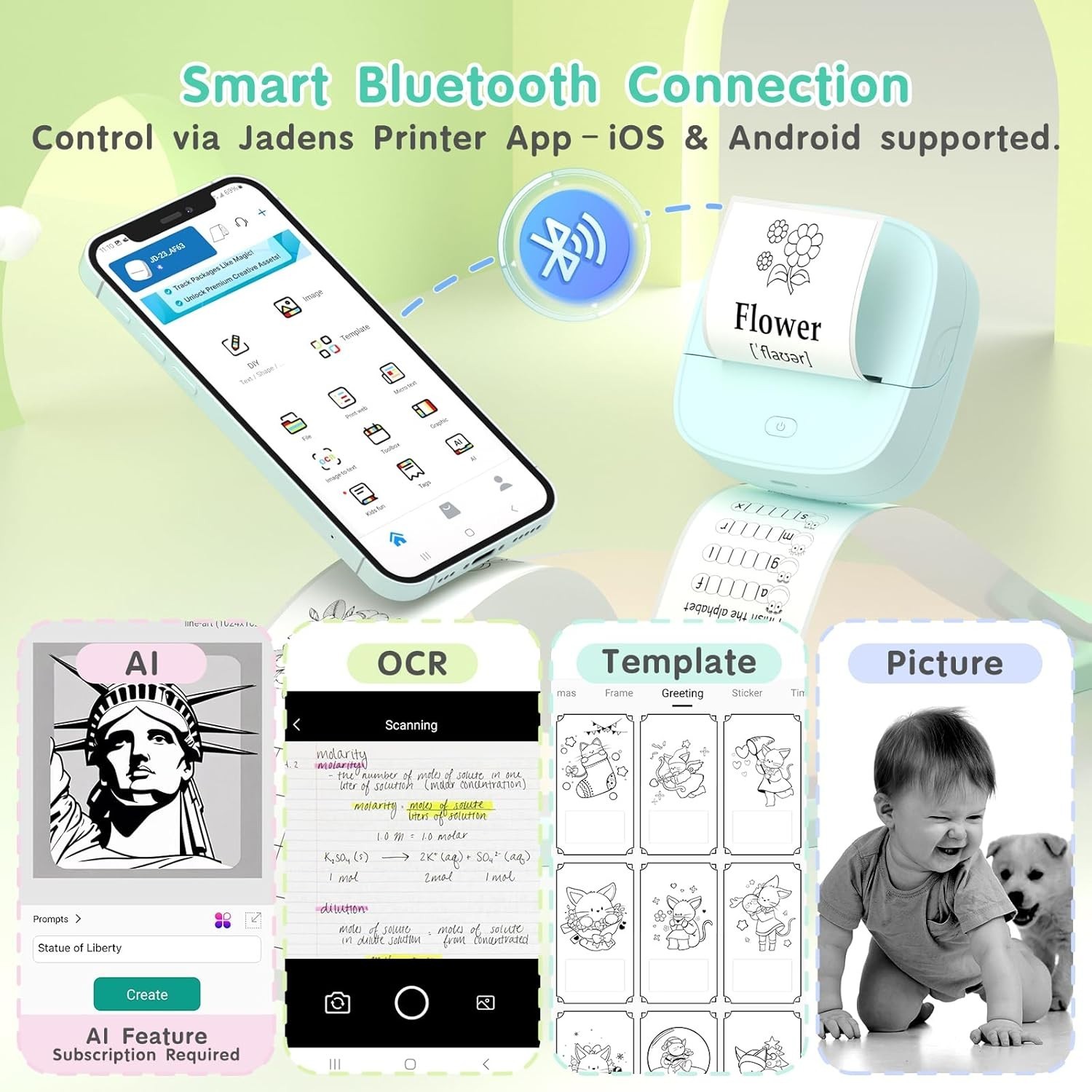 Inkless Bluetooth Label Maker Machine for DIY Crafts,with 2 Rolls Sticker Paper