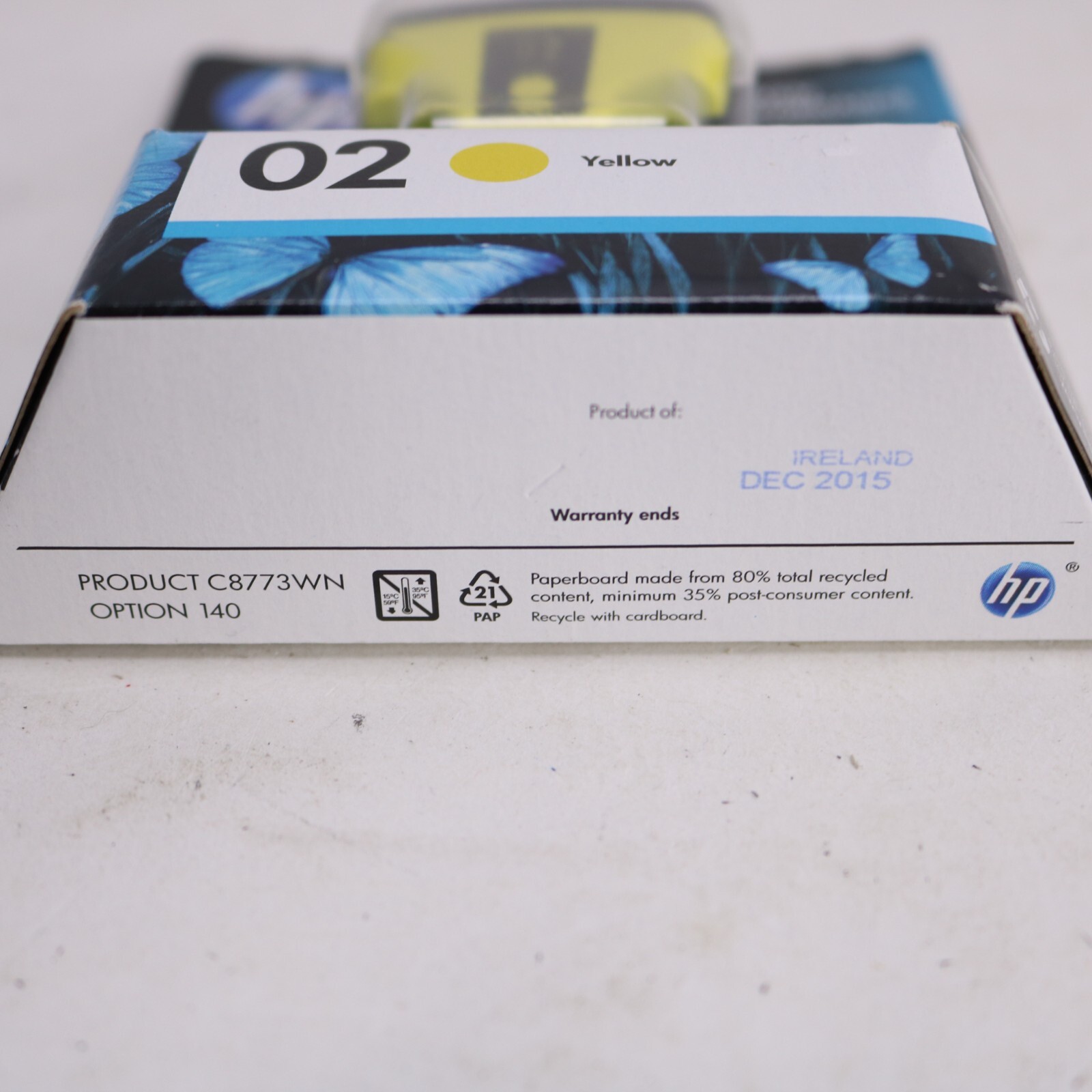 HP 02 Yellow Printer Ink * Hewlett-Packard OEM * New Sealed * Exp Dec 2015