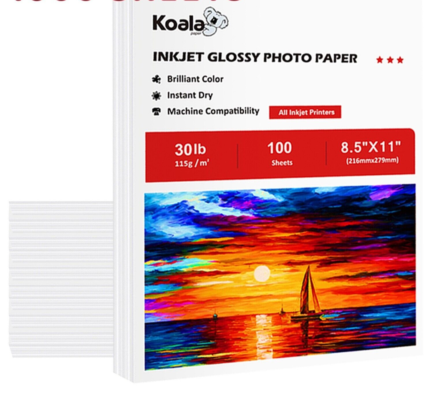 Bulk 2000 Sheets Koala Photo Paper 8.5×11 Glossy 30lb Thin Gloss Printer Paper
