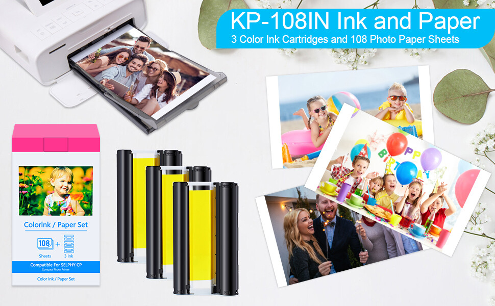 KP-108IN Color Ink & Paper Set for Canon Selphy CP910 CP900 CP1200 CP1300 3 x 6