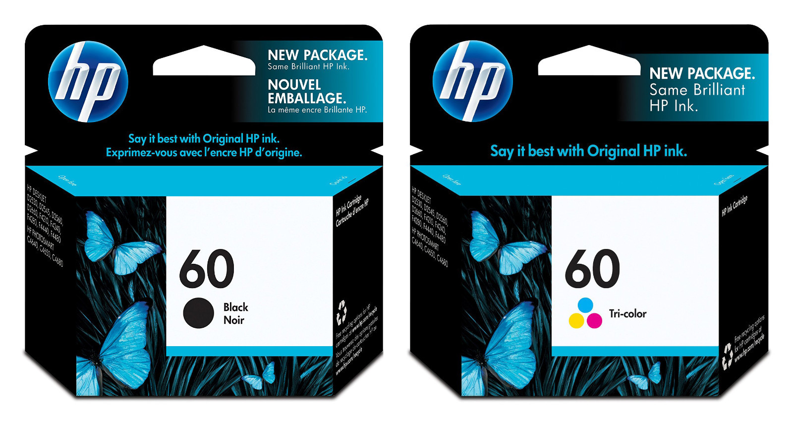 GENUINE NEW HP 60 (CC640WN/CC643WN) Black Color Ink Cartridge 2-Pack