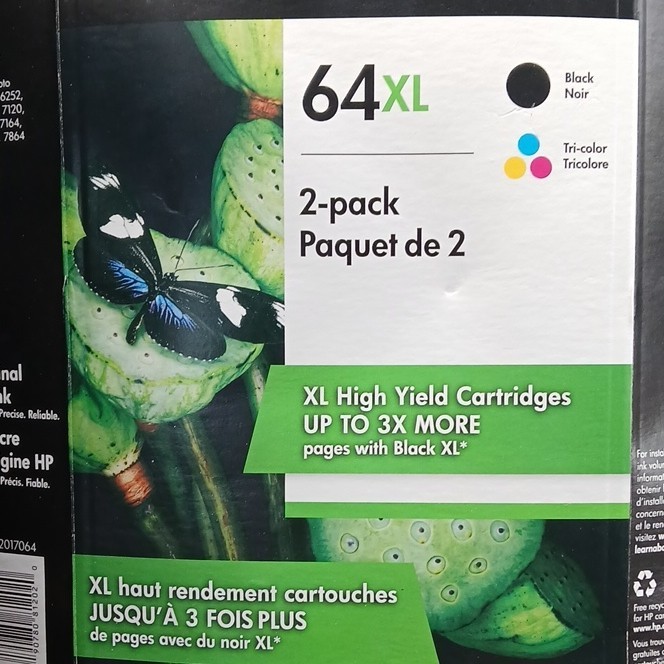 NEW HP 64XL 2-Pack Black + Tri-Color Ink Cartridge Exp. 01/23 High Yield X4D93BN
