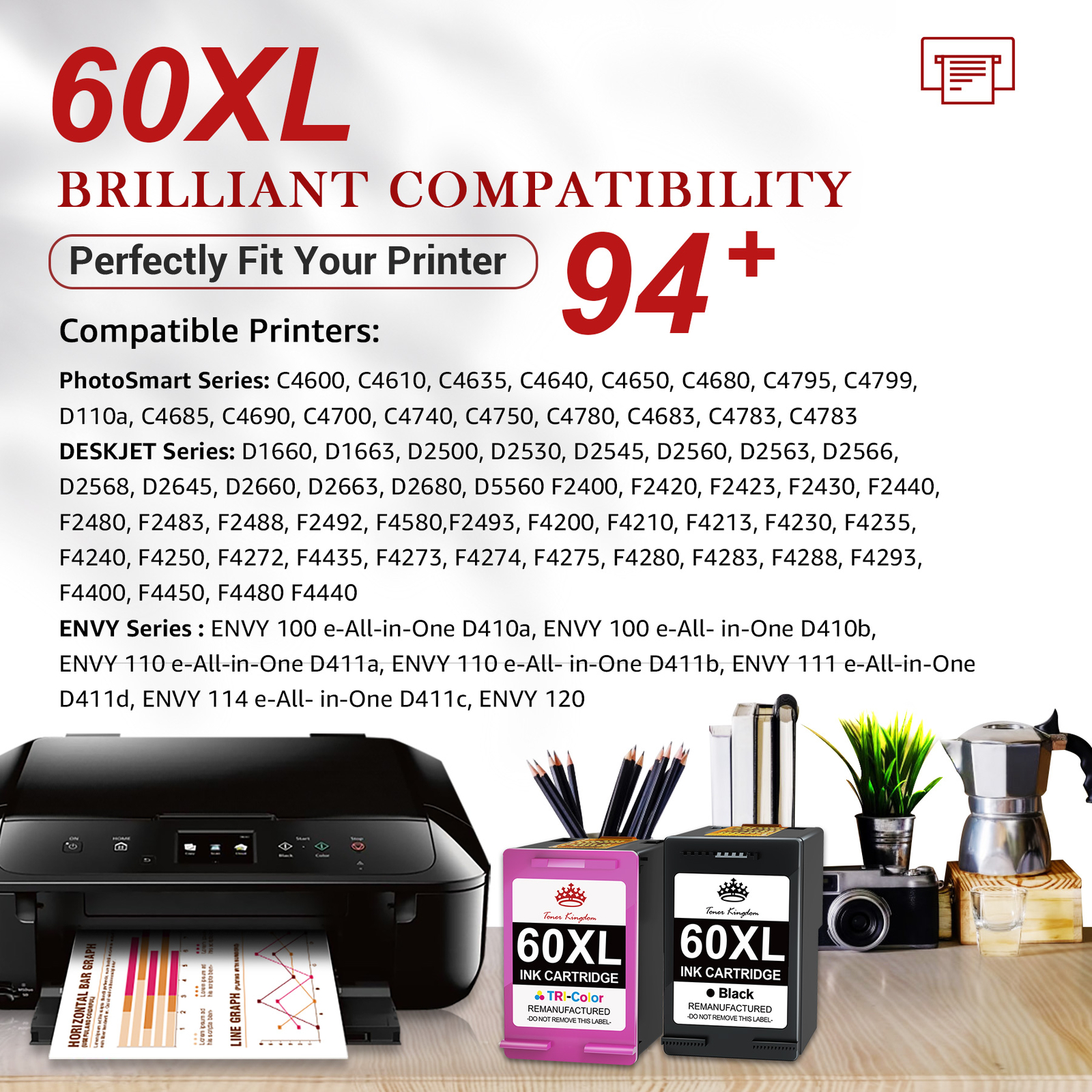 Ink Cartridges For HP 60XL 61XL 62XL 63XL 64XL 65XL 67XL 901XL 56 XL 57 XL Lot