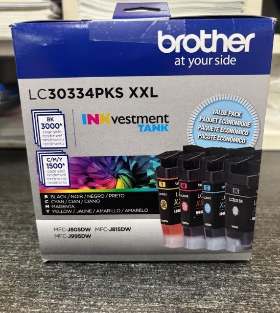 Genuine BROTHER LC30334PKS XXL Ink Cartridges (Blk/Cyn/Mag/Yllw) EXP 11-2028 NOB
