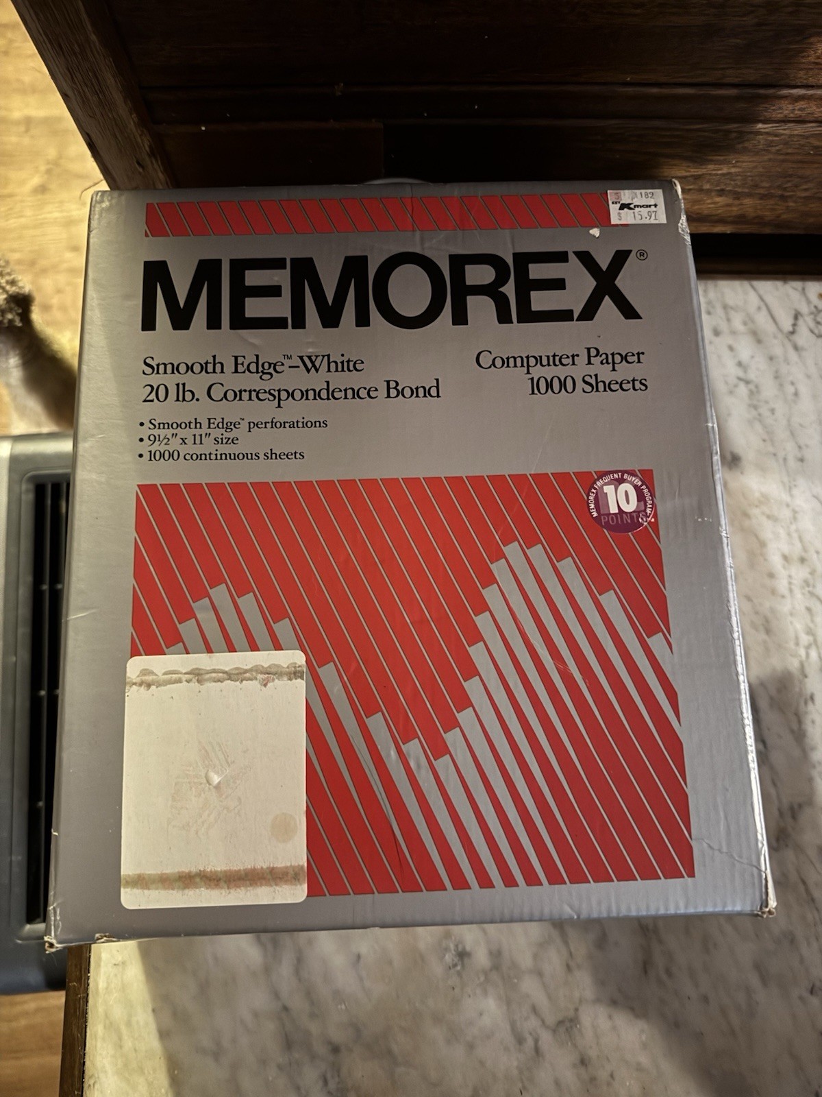 1986 Memorex Computer Paper Smooth Edge 1000 Continuous Sheets 20 lb. 9.5×11″