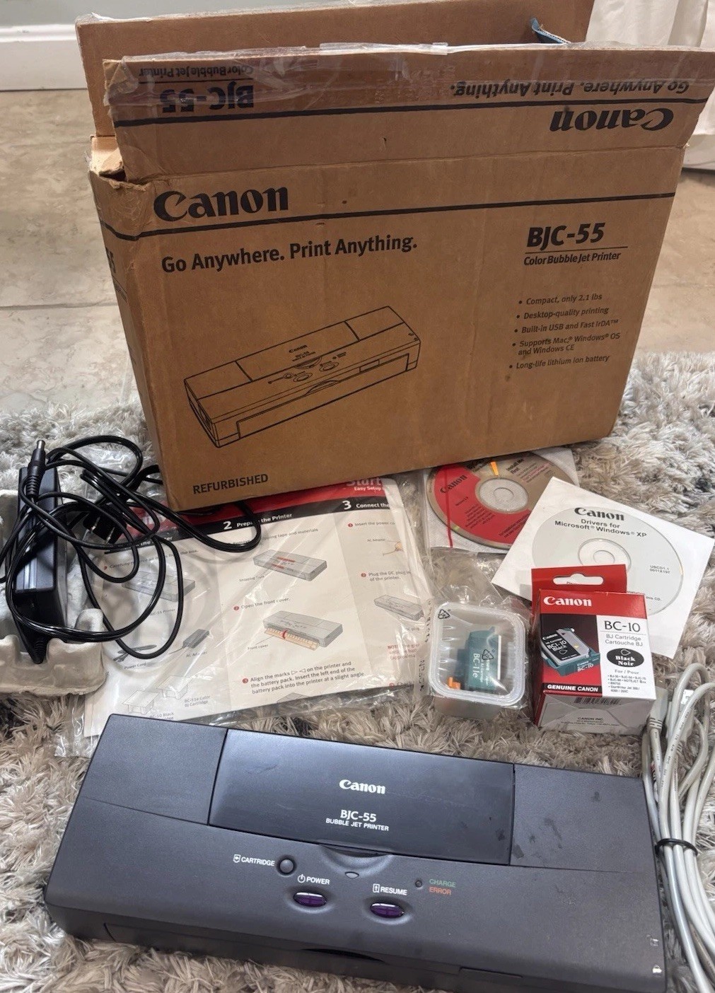Canon BJC-55 Portable Bubble Jet Printer Complete Box BC-10 Tested EUC