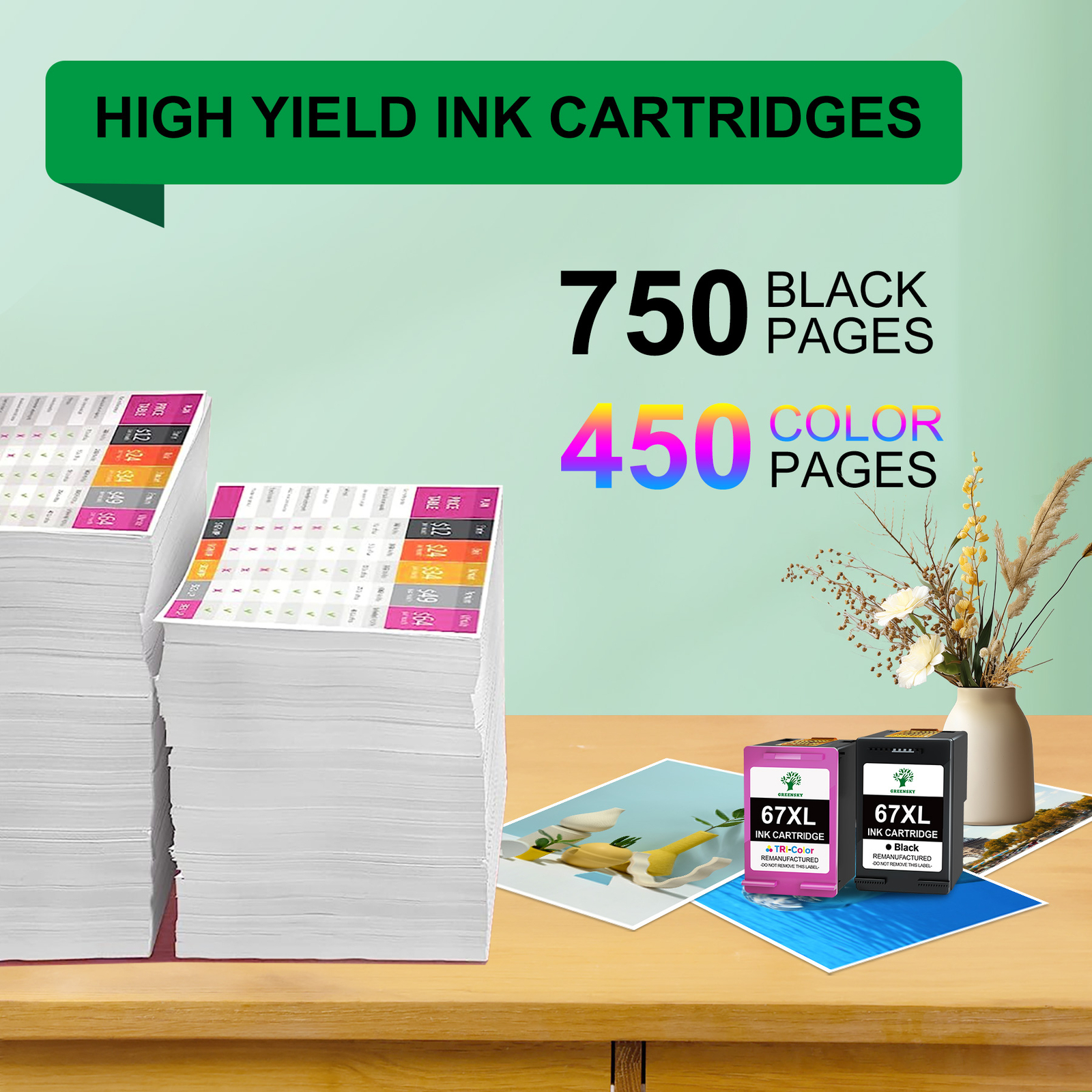67XL High Yield Black Tri-color Ink Cartridge for HP 67 ENVY Deskjet E Printer