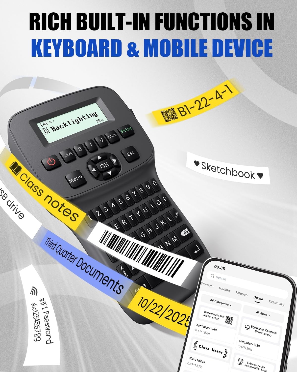 LM1600 Bluetooth Handheld Industrial Printer Wire Cable Label Maker Machine lot