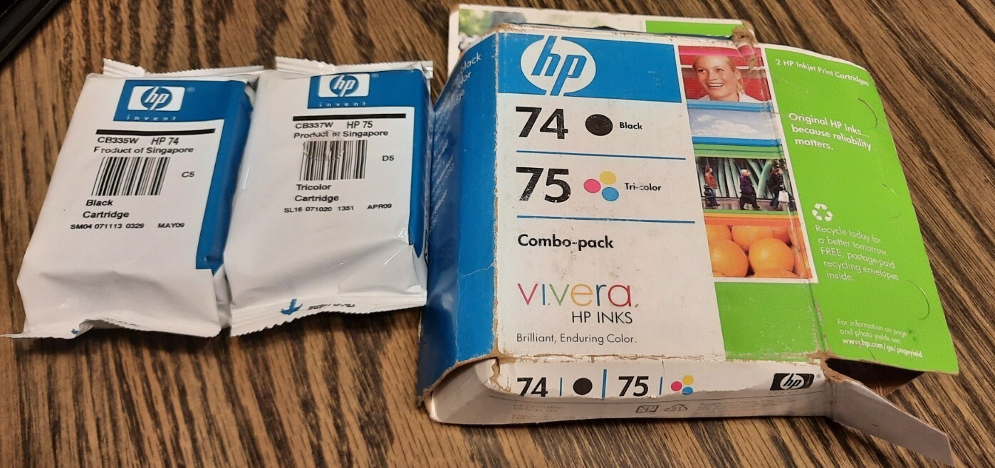 HP 74 HP 75 Black Tri-Color Original Ink 04-2009 OLD STOCK- NEW OTHER