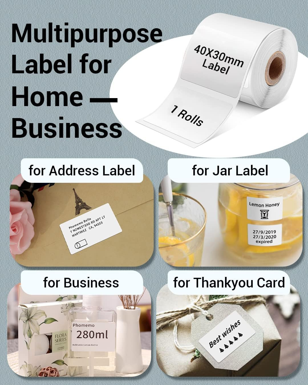 Phomemo Thermal Labels-For M110/M100/M220/M221/M108,1.57″X1.18″(40X30Mm),Name La