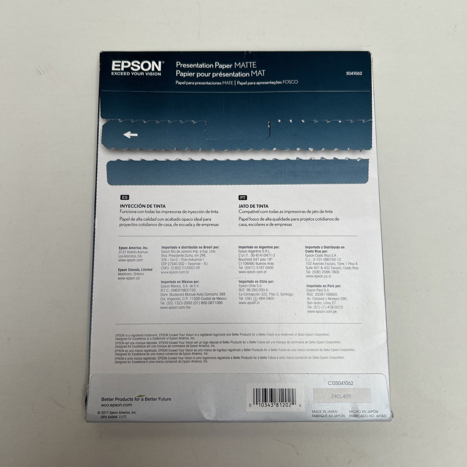 Epson Presentation Paper Matte, 8.5 x 11 Inch, 100 Count (S041062), White