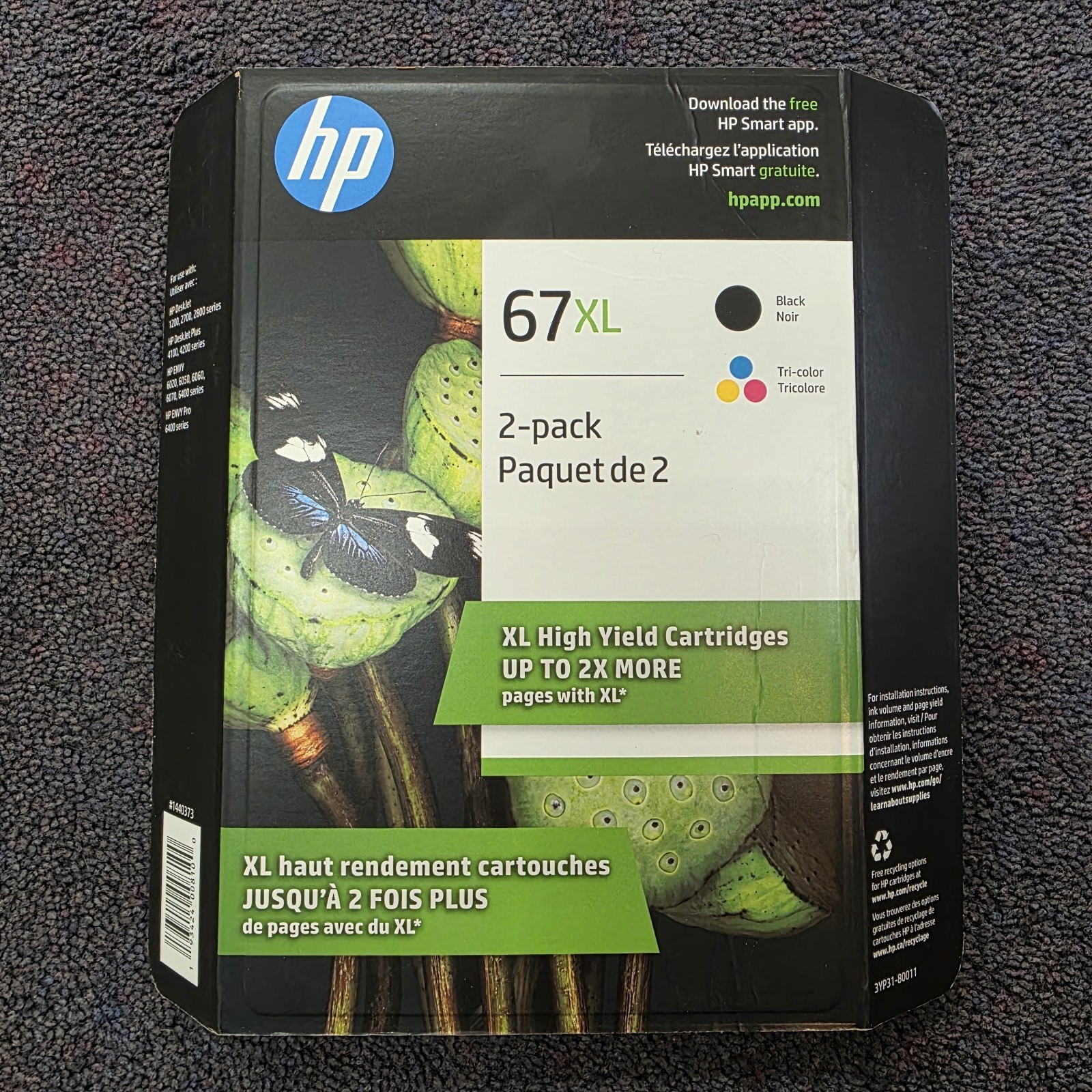 HP 67XL 2-Pack Black & Tri-Color Ink Cartridges – EXP 02/2027 (3YP31BN)