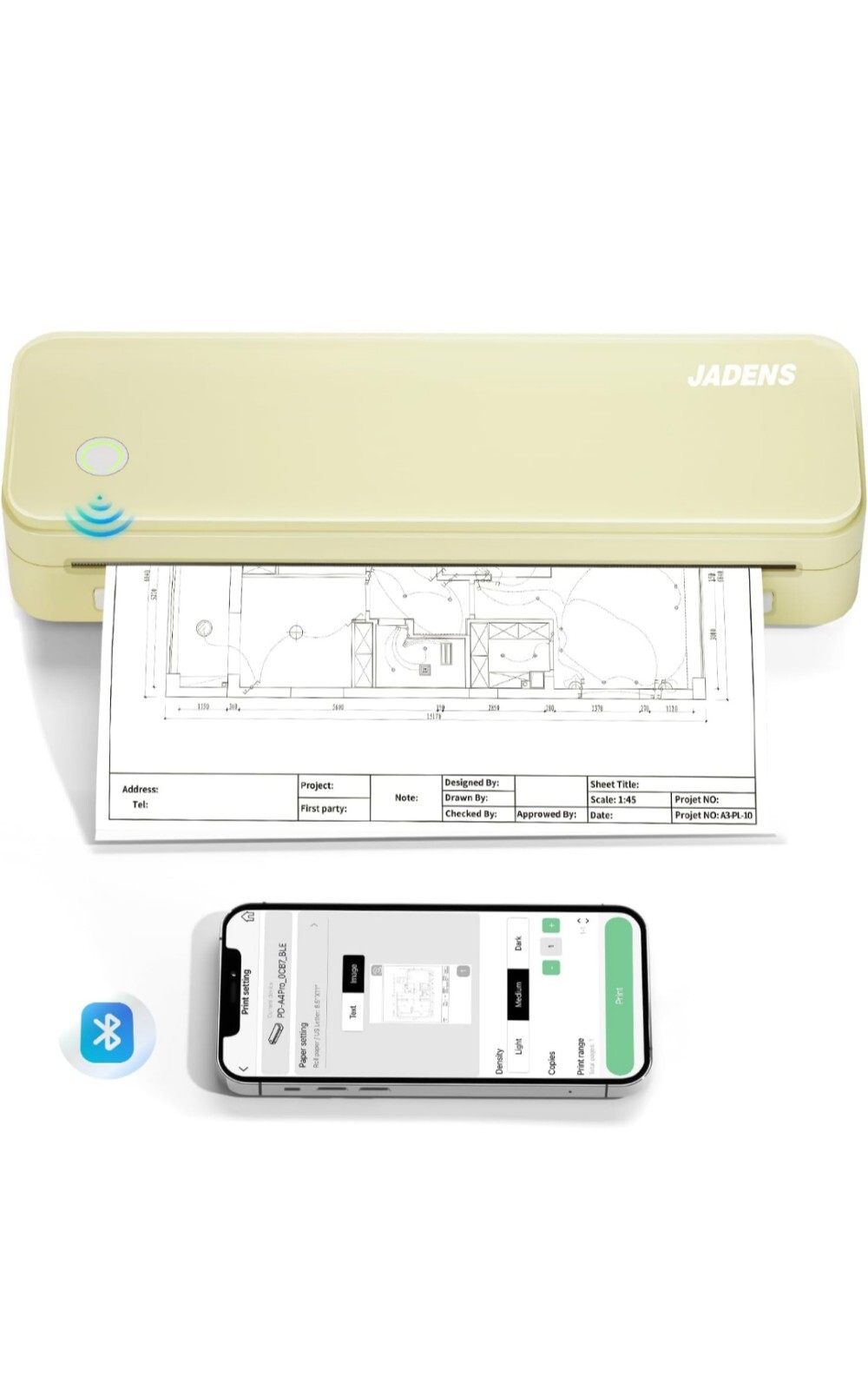 Portable Printers Wireless for Travel, Thermal Inkless Printer, Support 8.5″ X 1