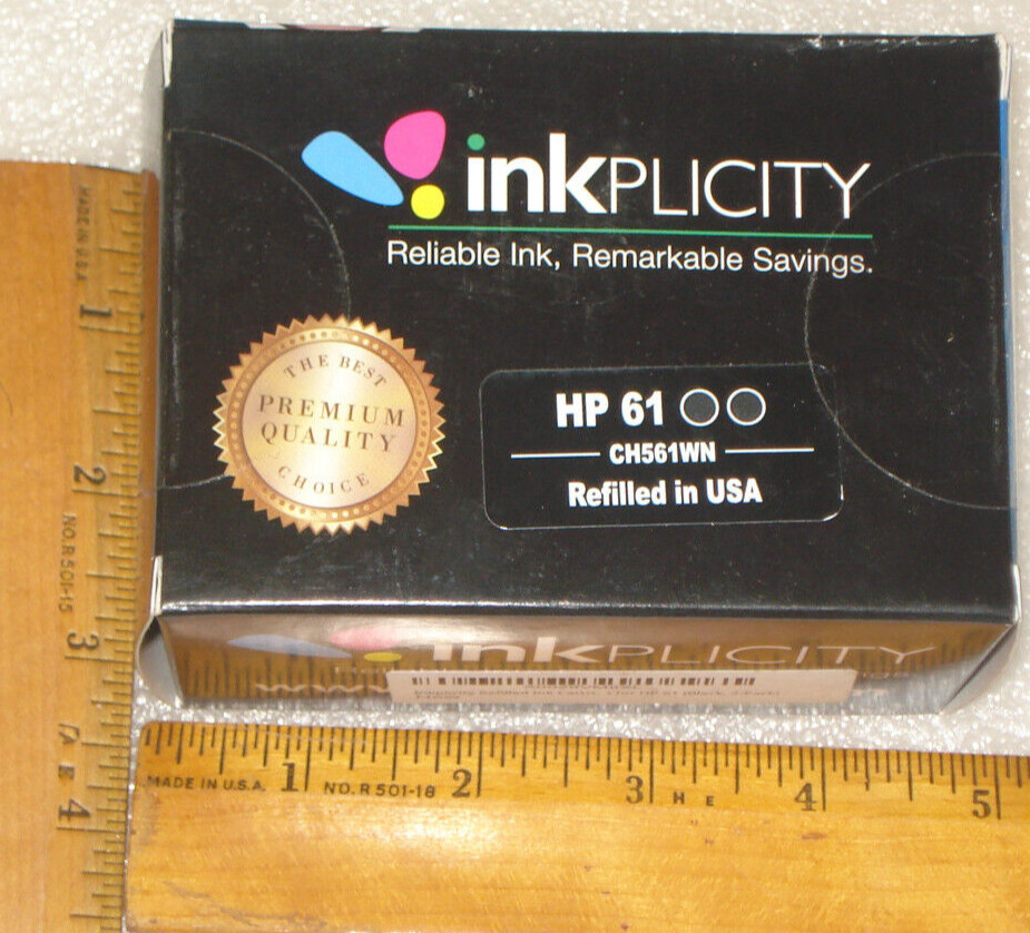 New-Factory Sealed Inkplicity HP61 2-PACK Black (CH561WN) Reliable Ink