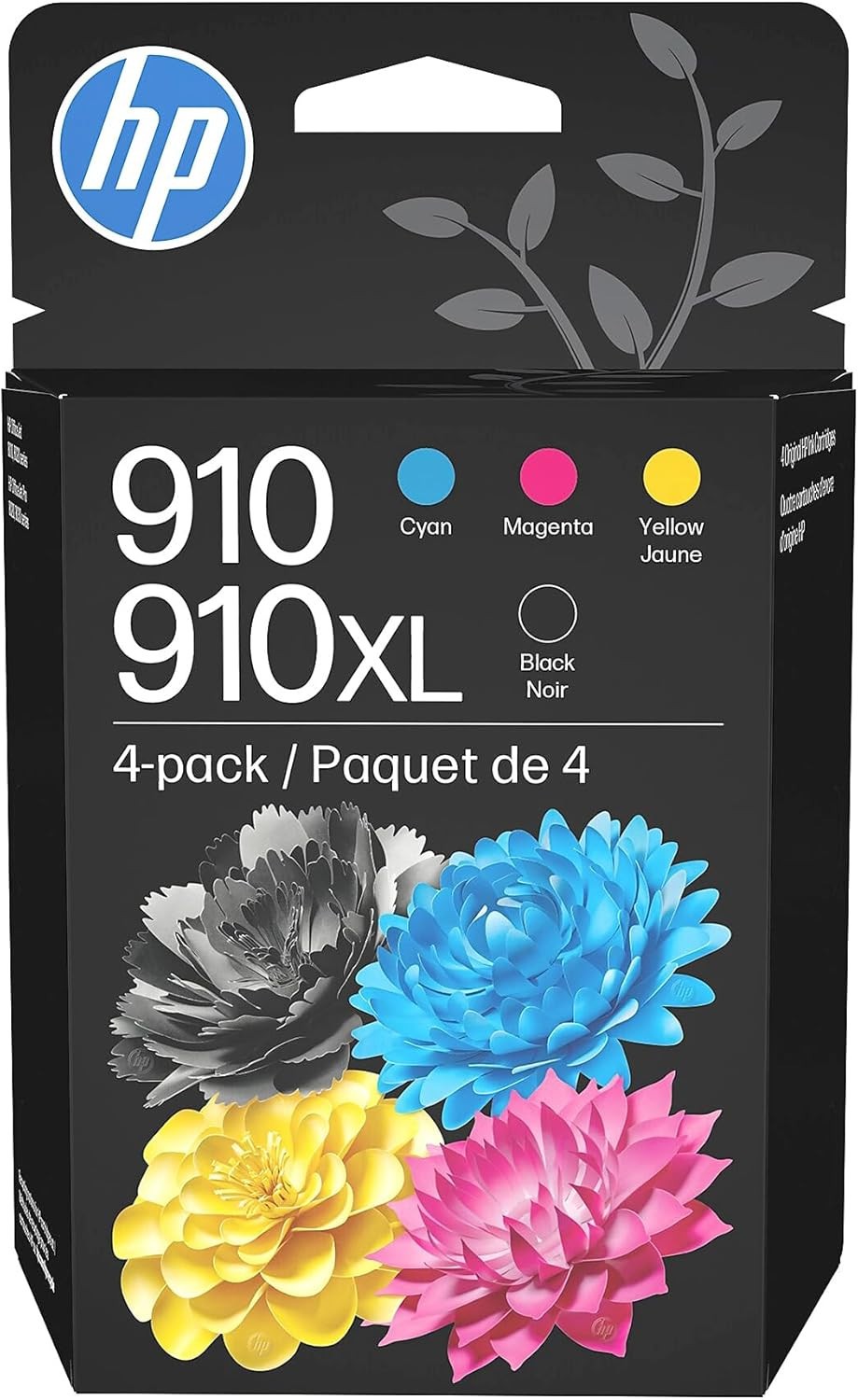HP 3JB41AN 910 CMY 910XL Black Ink Cartridge 4-Pack, High Yield expiry-06/2027