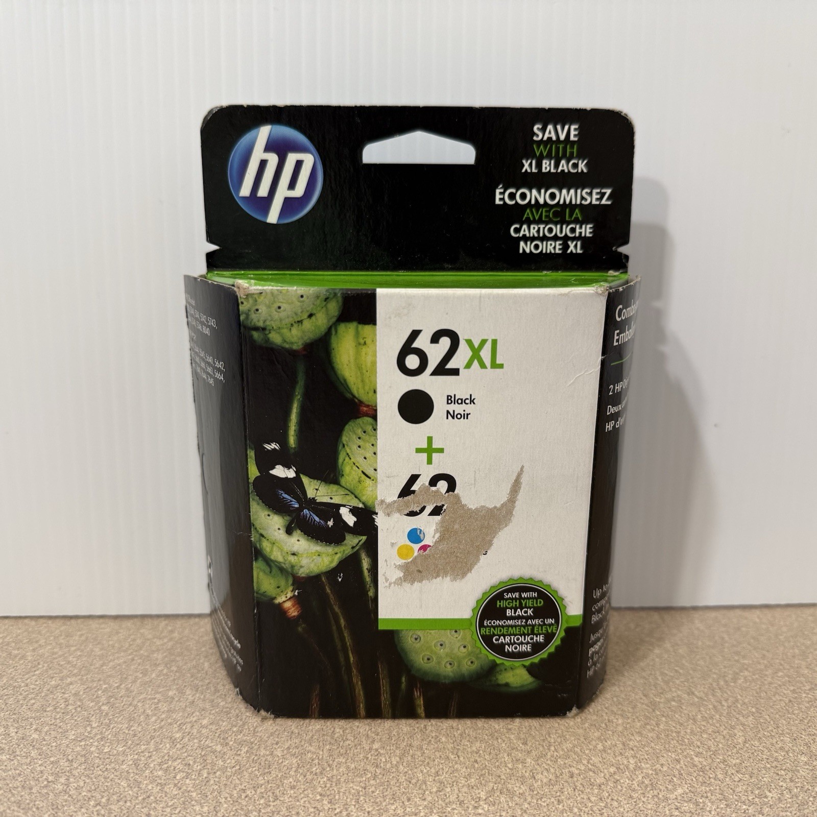 New Sealed OEM HP 62XL Black & HP 62 Tri-Color Ink Cartridge -Expired 2018