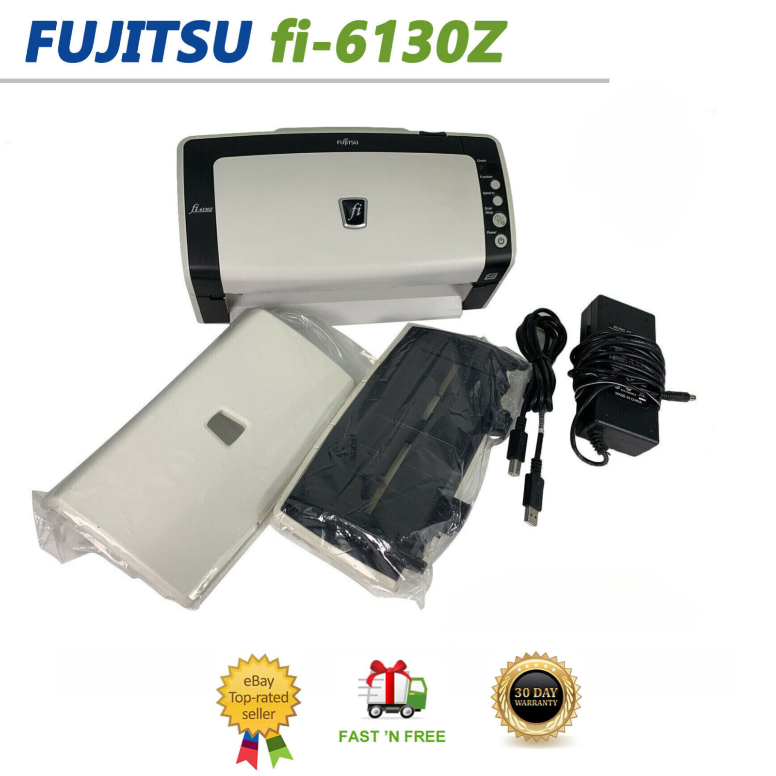 Fujitsu Fi-6130z Duplex Color USB Document Scanner for Legal Paper Size w/Bundle