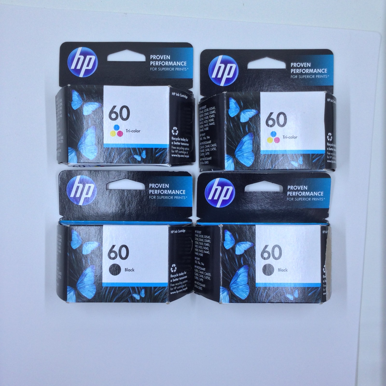 New Genuine HP (2) 60 Black (2) 60 Tri-Color Ink Cartridge Lot Exp Sep-Dec/2013