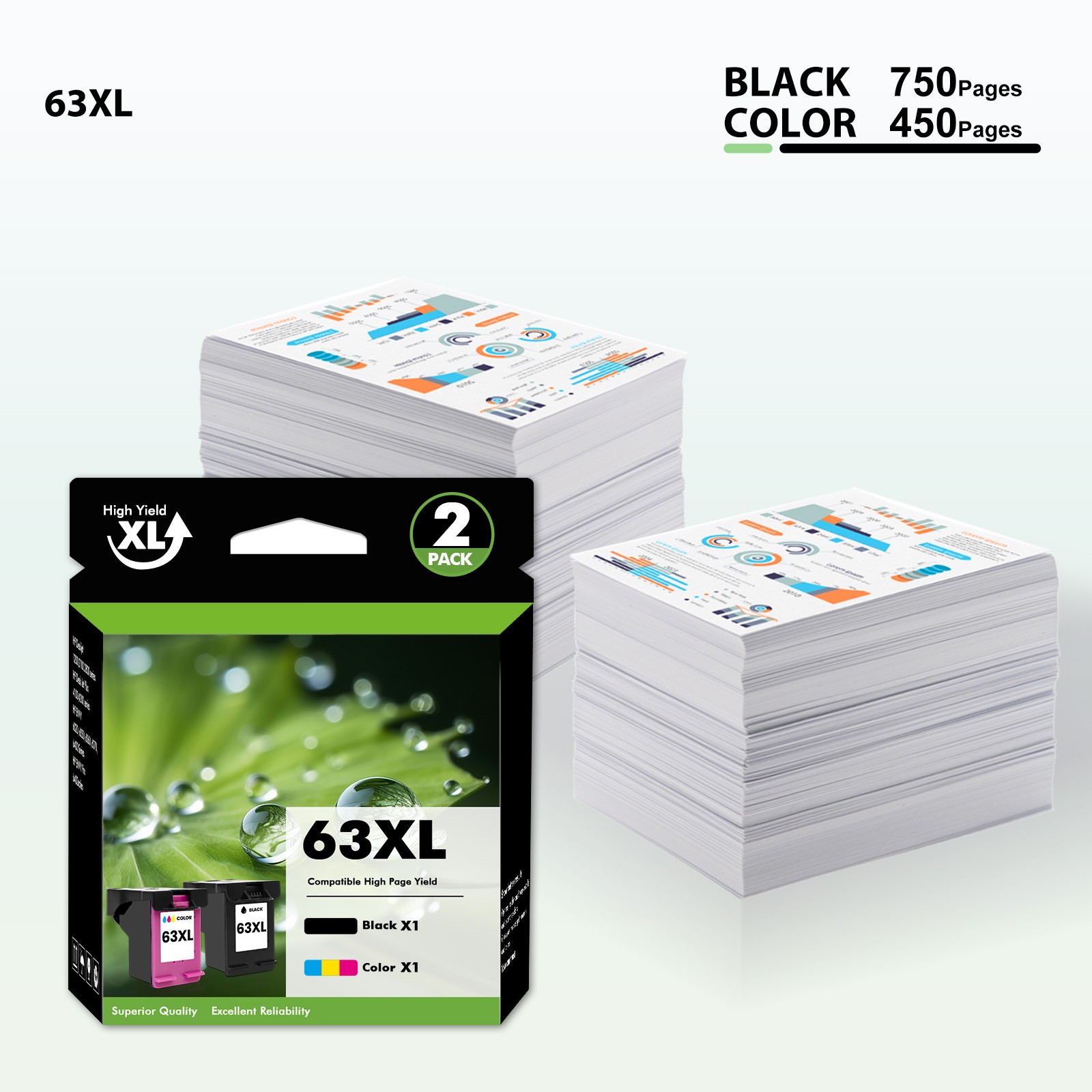 63XL Ink Cartridge for HP 63XL OfficeJet 3830 4650 4655 5255 ENVY 4512 4516 4520