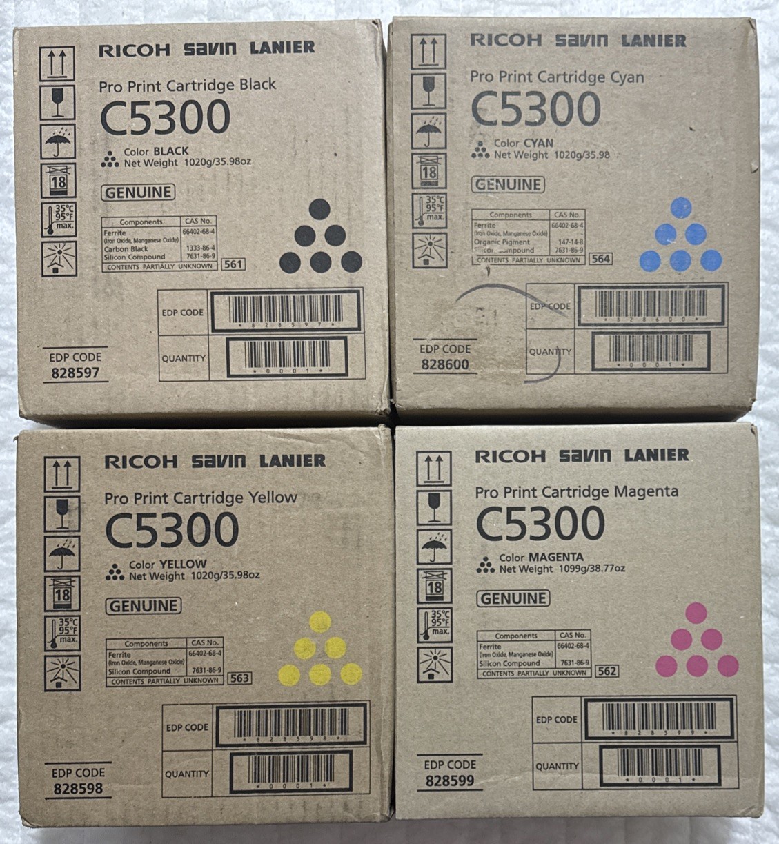 Ricoh Pro C5300 Black Cyan Magenta Yellow Toner Set 828597 828598 828599 828600