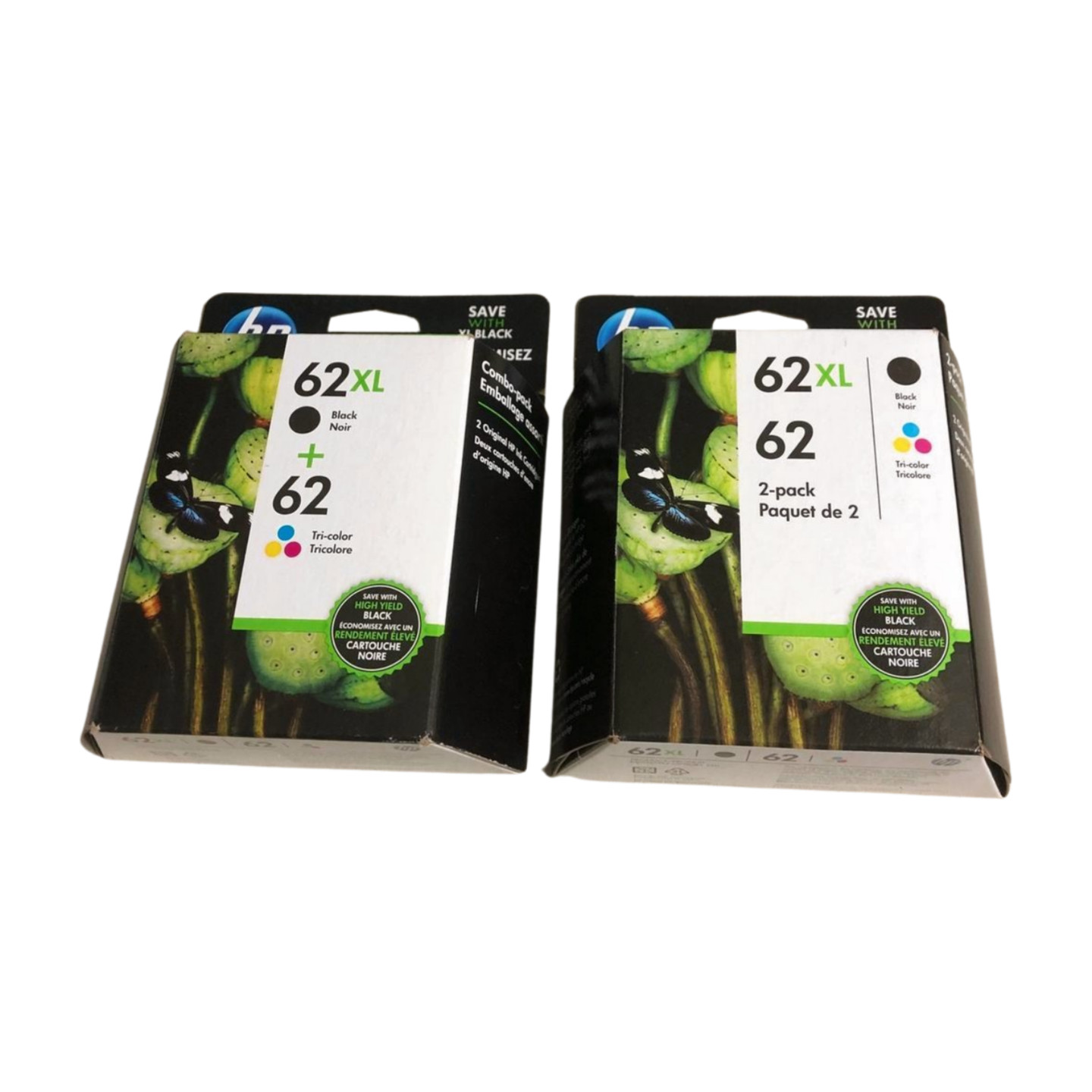 LOT OF 2 HP 62 XL Black & 62 Tri-Color Ink Catridges (N9H67FN) Sealed Expired