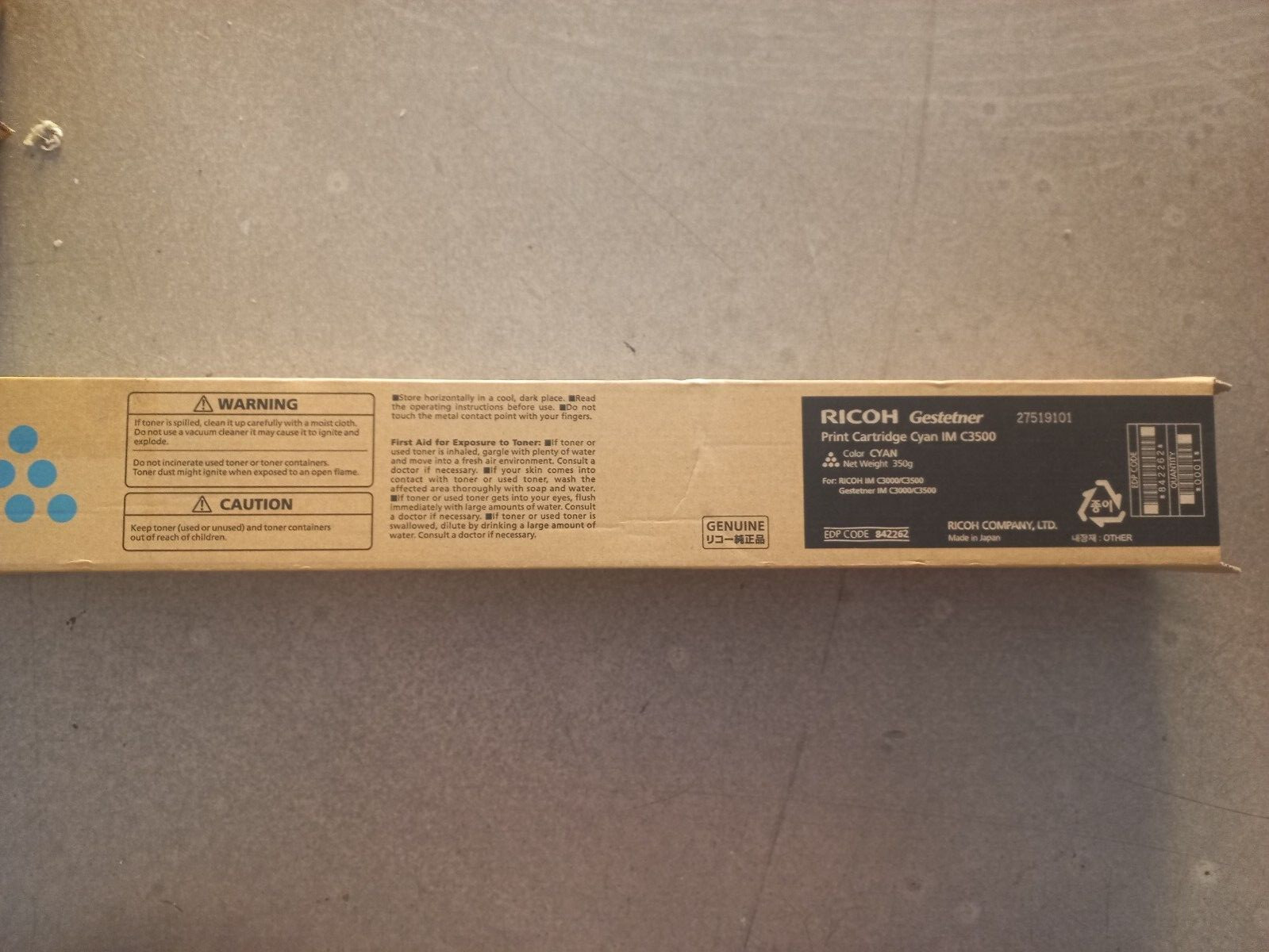 Genuine Ricoh IM C3500 C3000 CYAN TONER CARTRIDGE 19,000 pages 842262