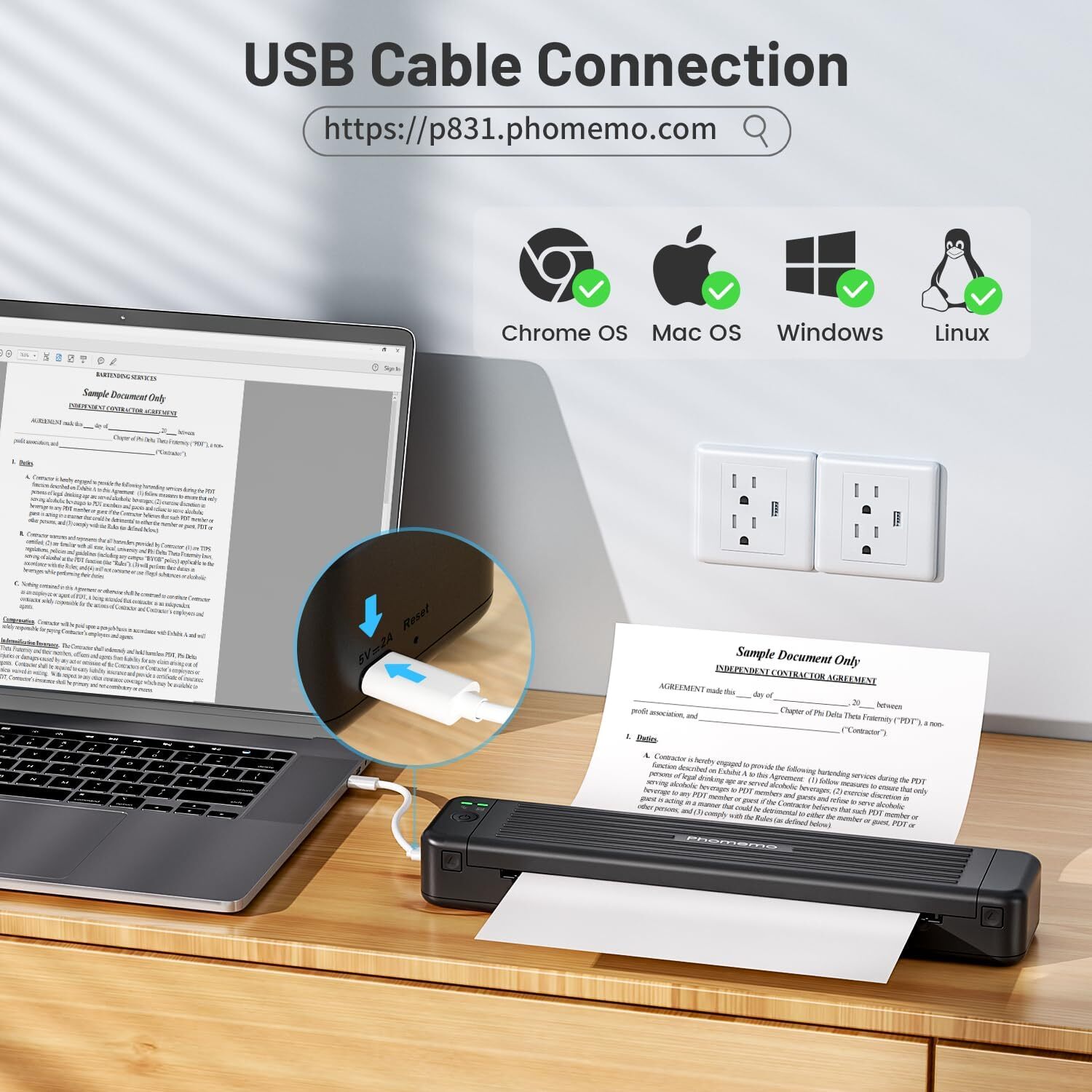 Thermal A4 Portable Printer Wireless Inkless for US Letter & Normal A4 Paper