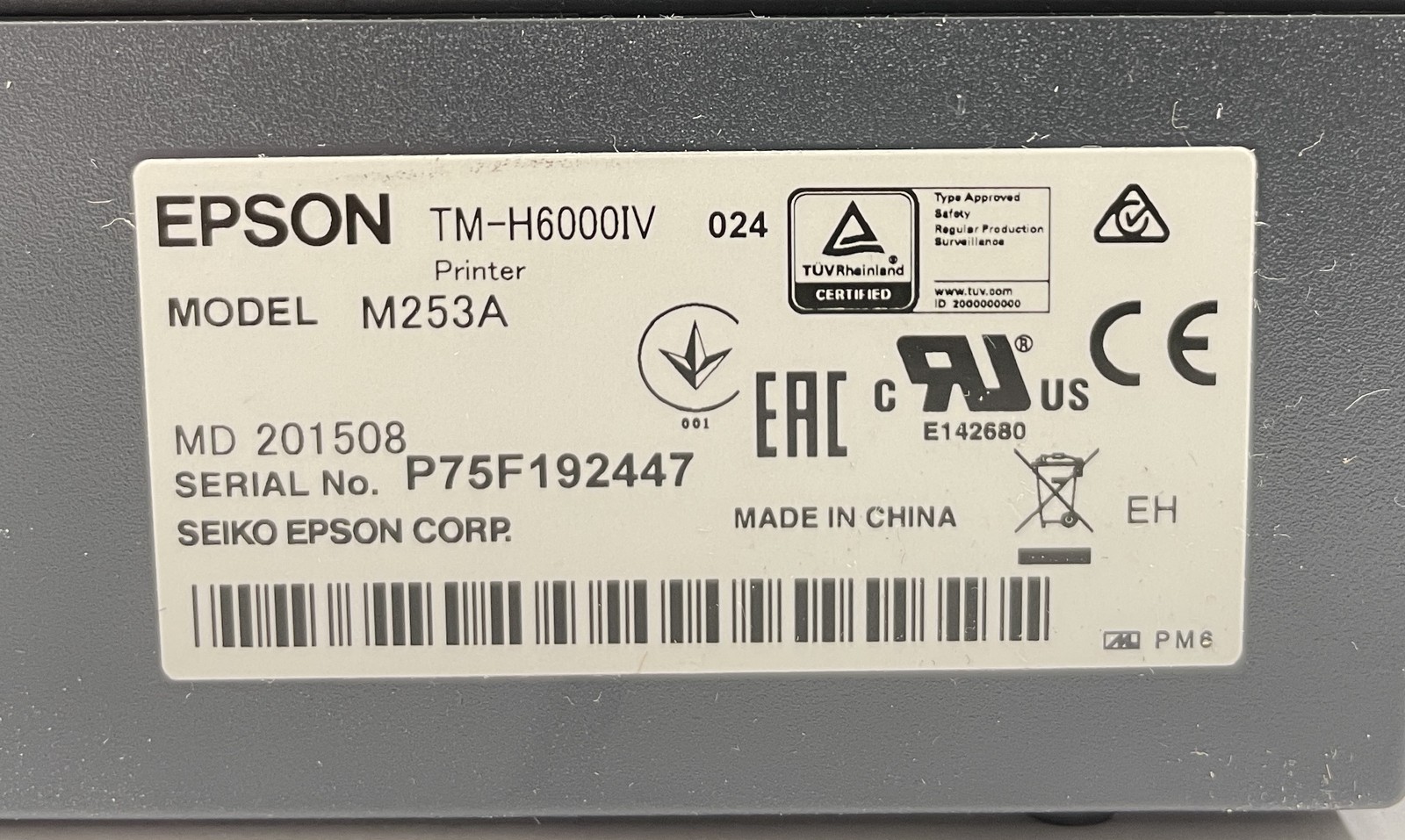 Epson M253A Thermal Impact POS Printer TM-6000IV w/ AC Adapter & USB Cable