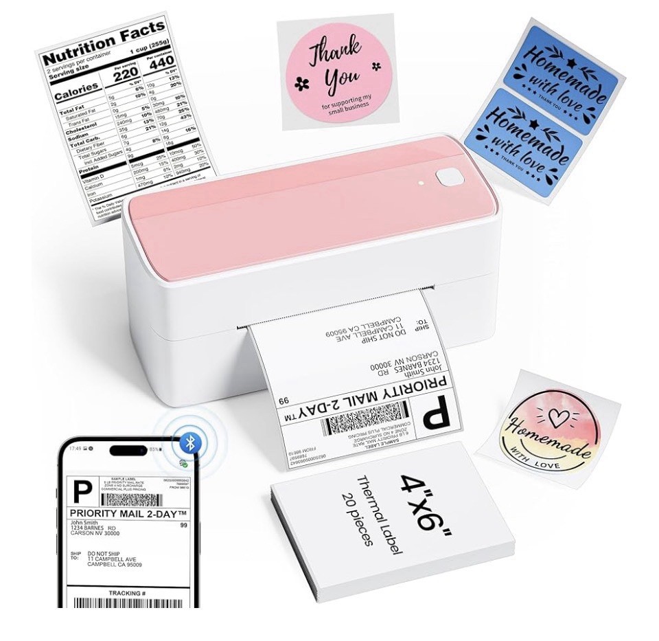 Bluetooth Thermal Label Printer -pink PM-241-BT Wireless Shipping Label Printers