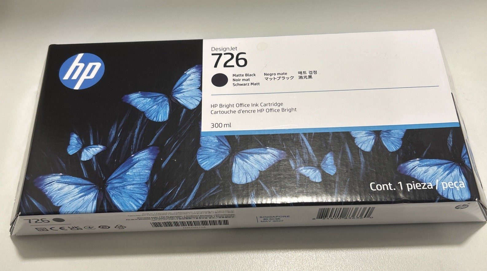 NEW HP 726 (CH575A) Matte Black (MK) Genuine Ink Cartridge 300ml – Date May 2027
