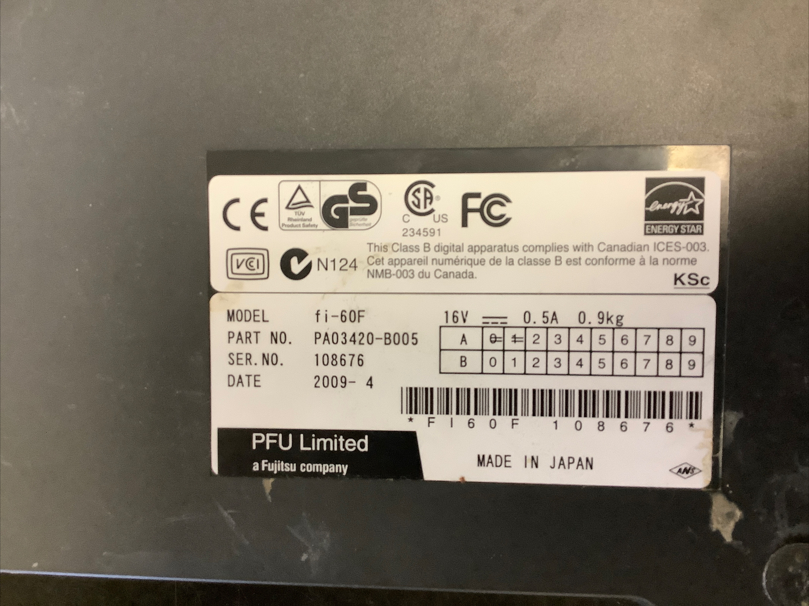 Fujitsu Scanner fi-60f UNTESTED No Lid