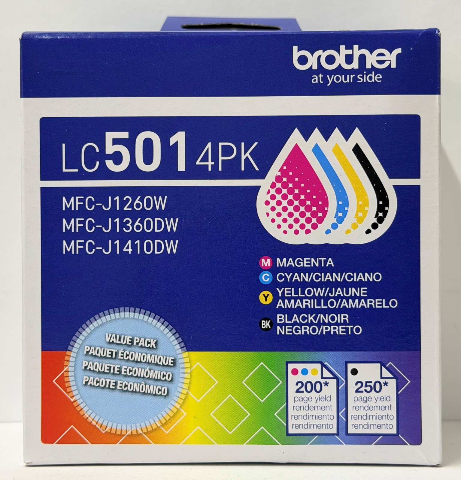 New Genuine Brother LC501 Black Cyan Magenta Yellow 4PK Ink Cartridges Box