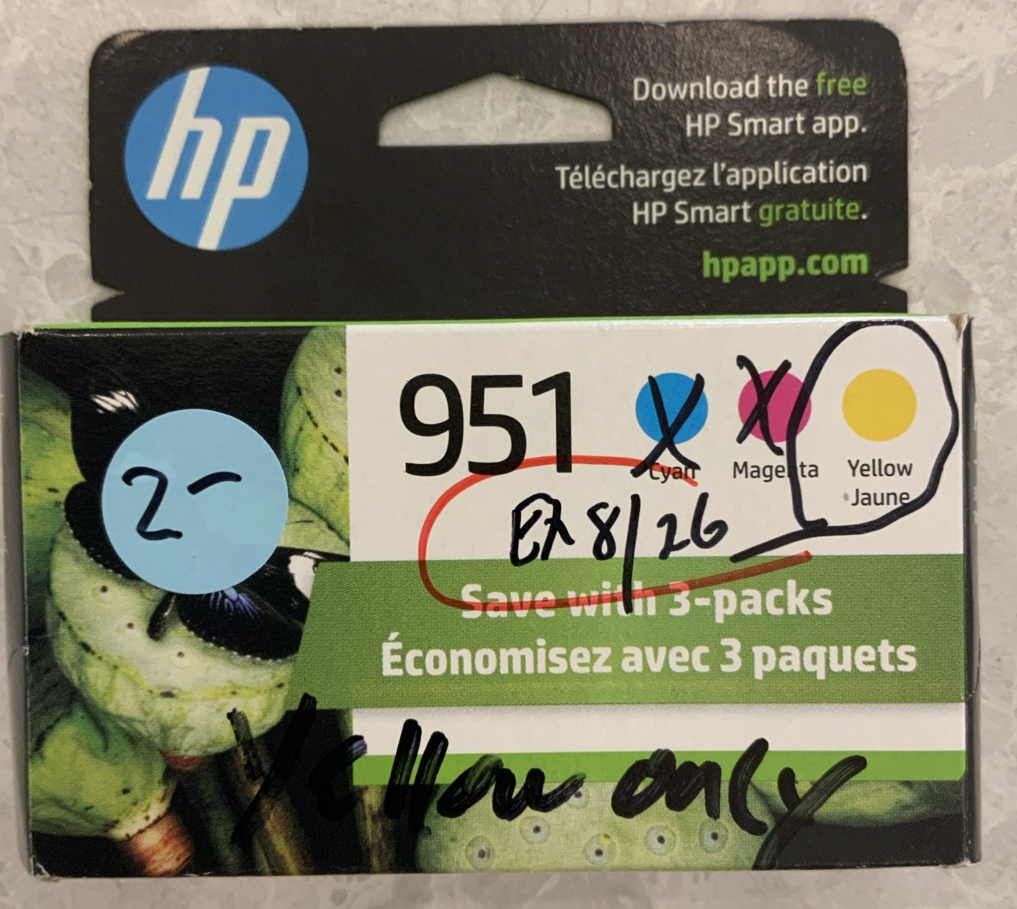 OEM HP 951 YELLOW ONLY expires 08/2026 Office Jet Pro 8100 8610 8615 8620 8625