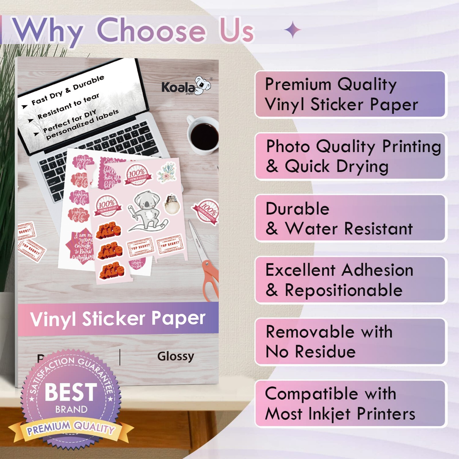 Lot Koala Printable Vinyl Sticker Paper 11×17 Glossy Waterproof for Inkjet Laser