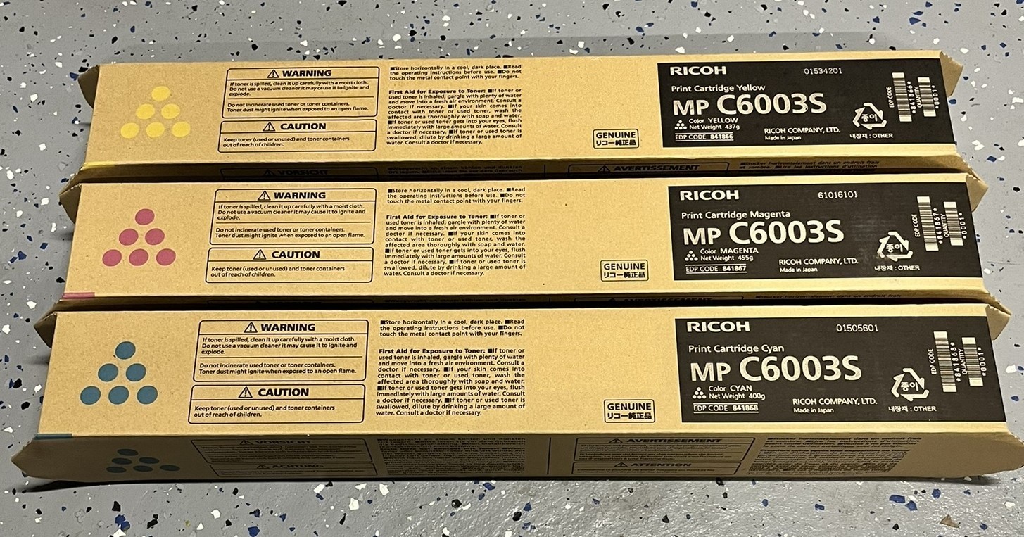 Ricoh MP C6003S C/M/Y Color Toner Set, Genuine Ricoh Brand, New