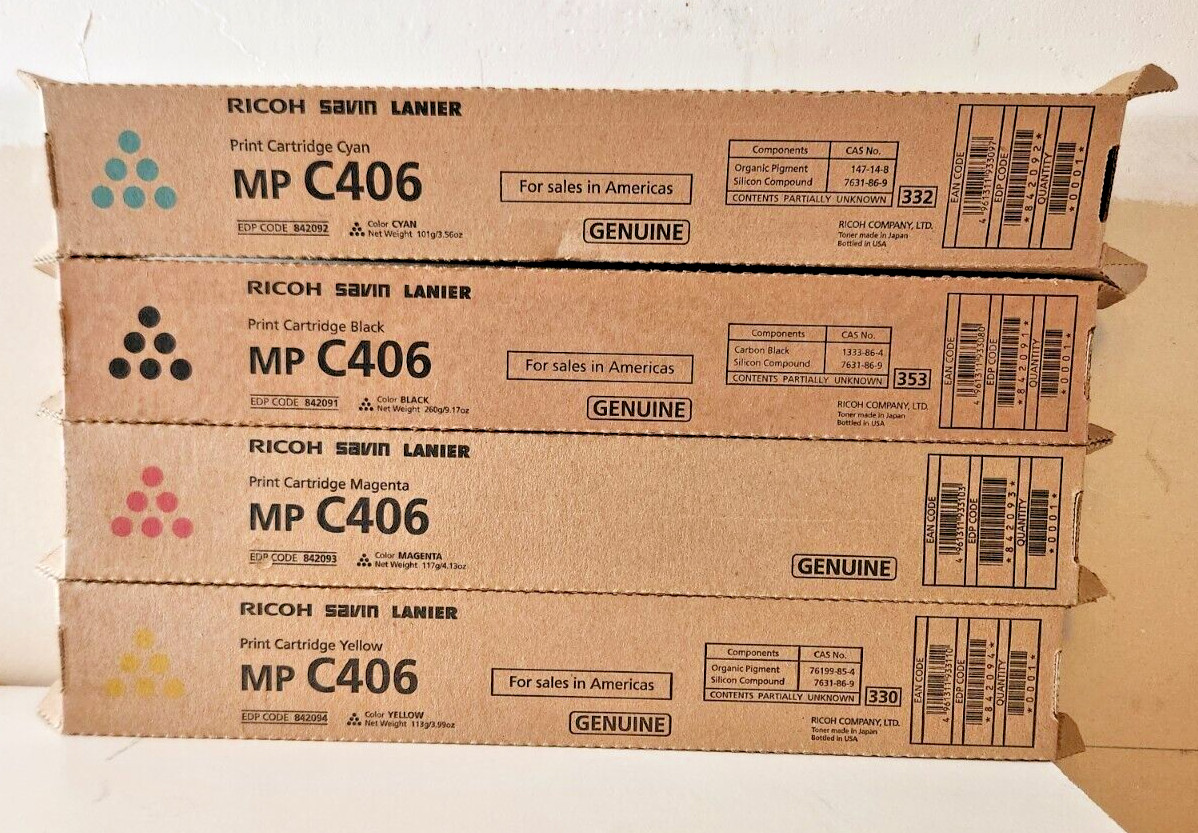 Genuine Ricoh Savin Lanier Toner Set MP C406 MP C306 842091 842092 842093 842094